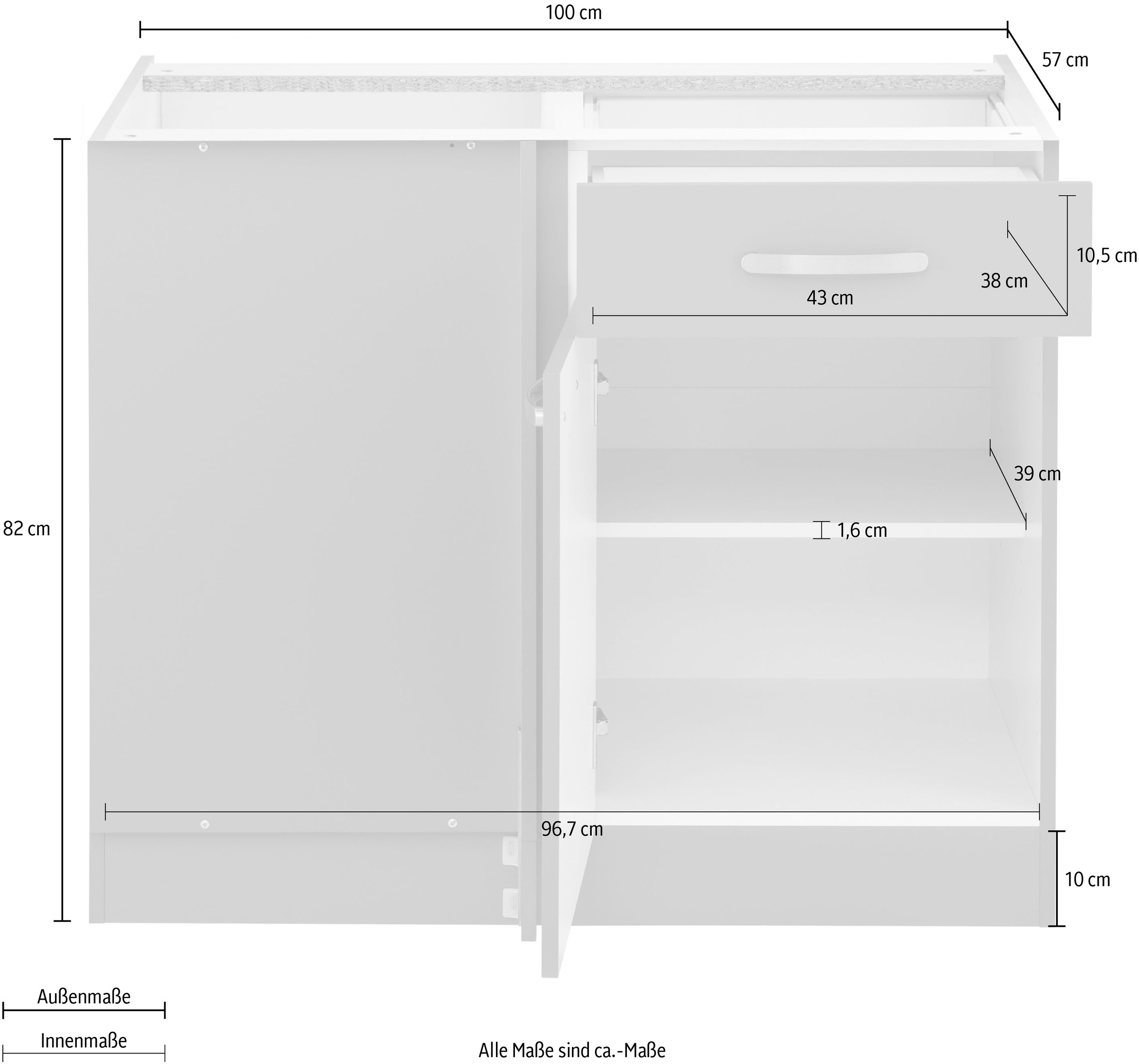 wiho Küchen Eckunterschrank »Kansas«, 100 cm breit, Planungsmaß 110 cm, ohne Arbeitsplatte