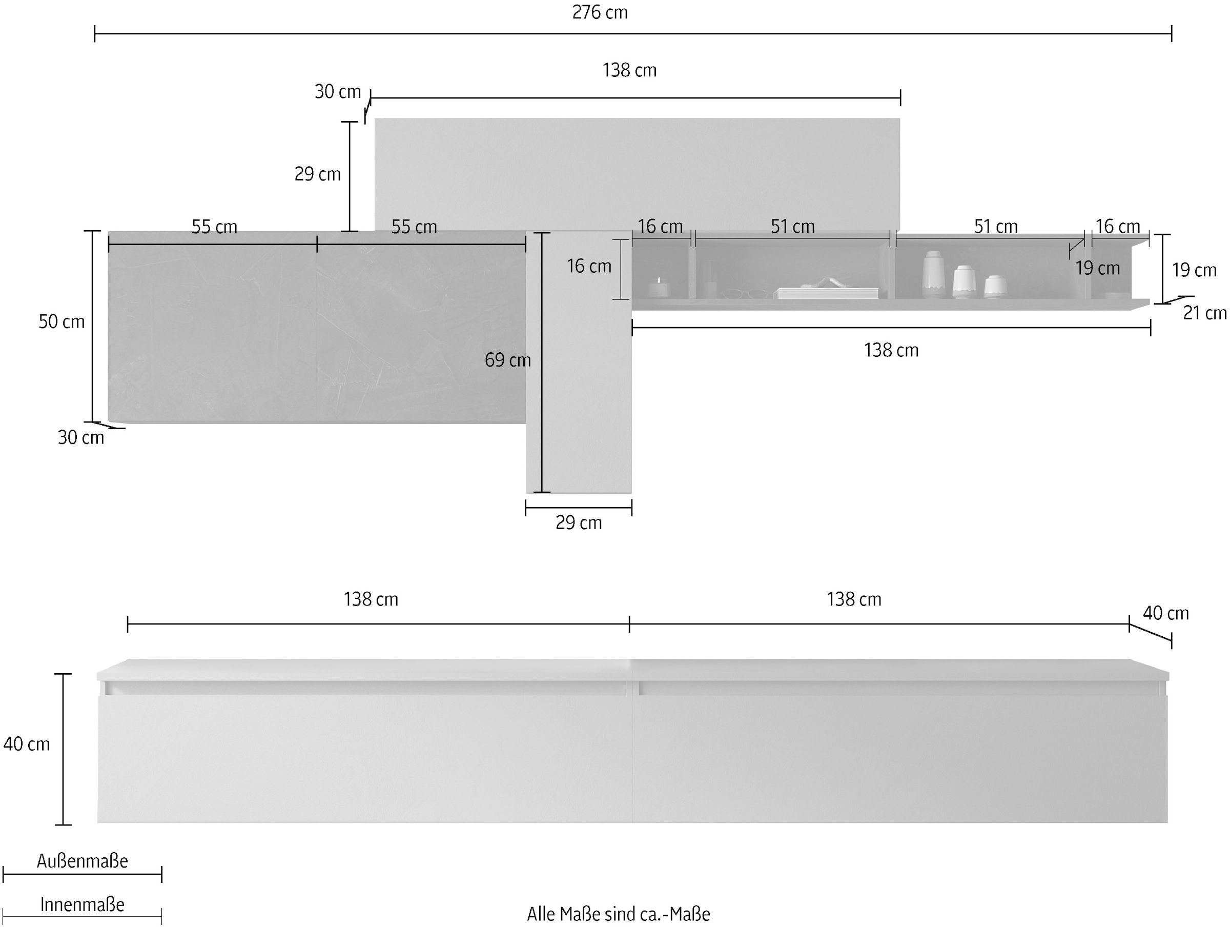 INOSIGN Wohnwand »INFINITY, 7tlg. Breite 276 cm, Höhe variabel, Schrankwand, Anbauwand«, (2x Lowboard, 2x Hängeschrank, 2x Hängewürfel, Wandregal)