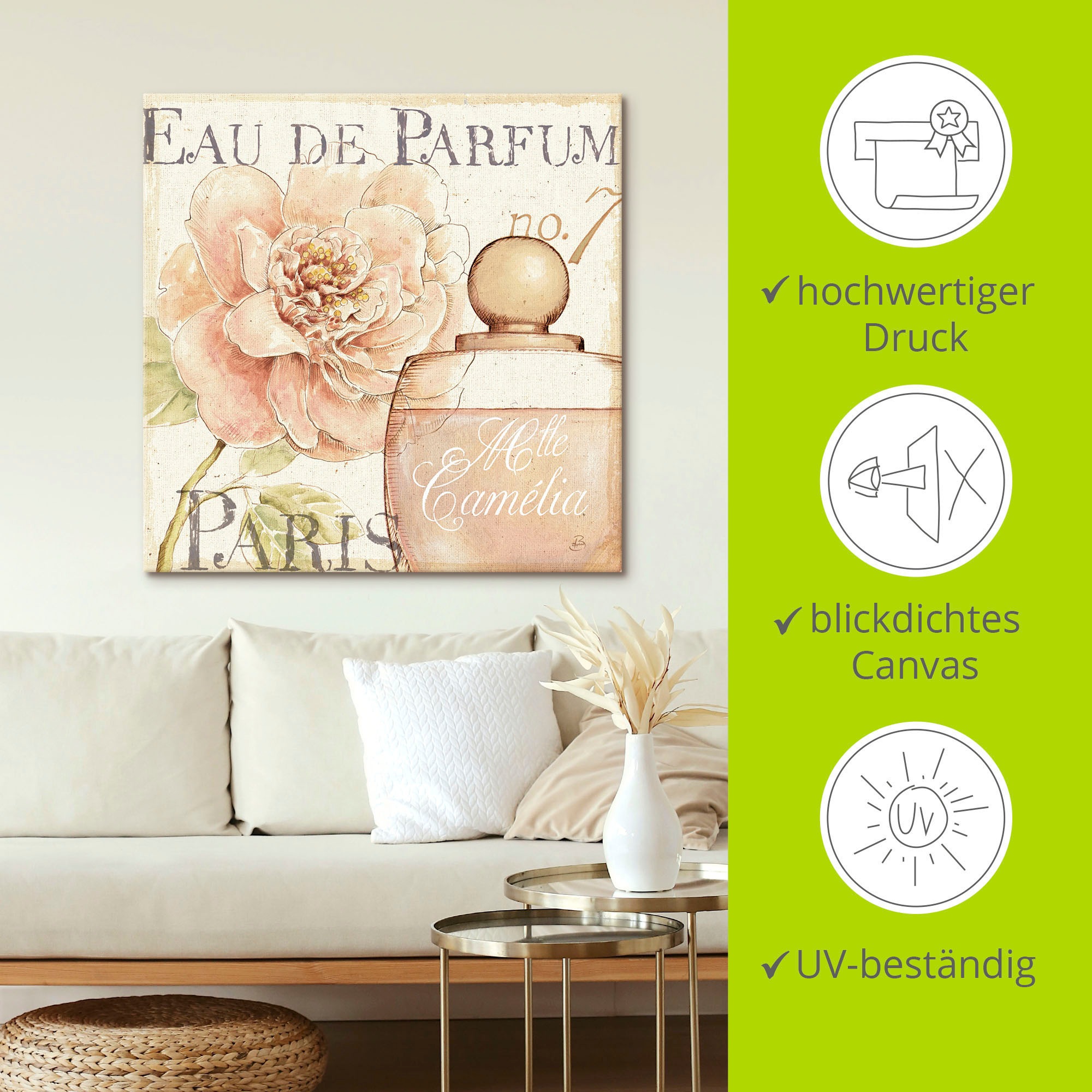 Artland Leinwandbild »Blumen und Parfum II«, Schilder, (1 St.), auf Keilrahmen gespannt