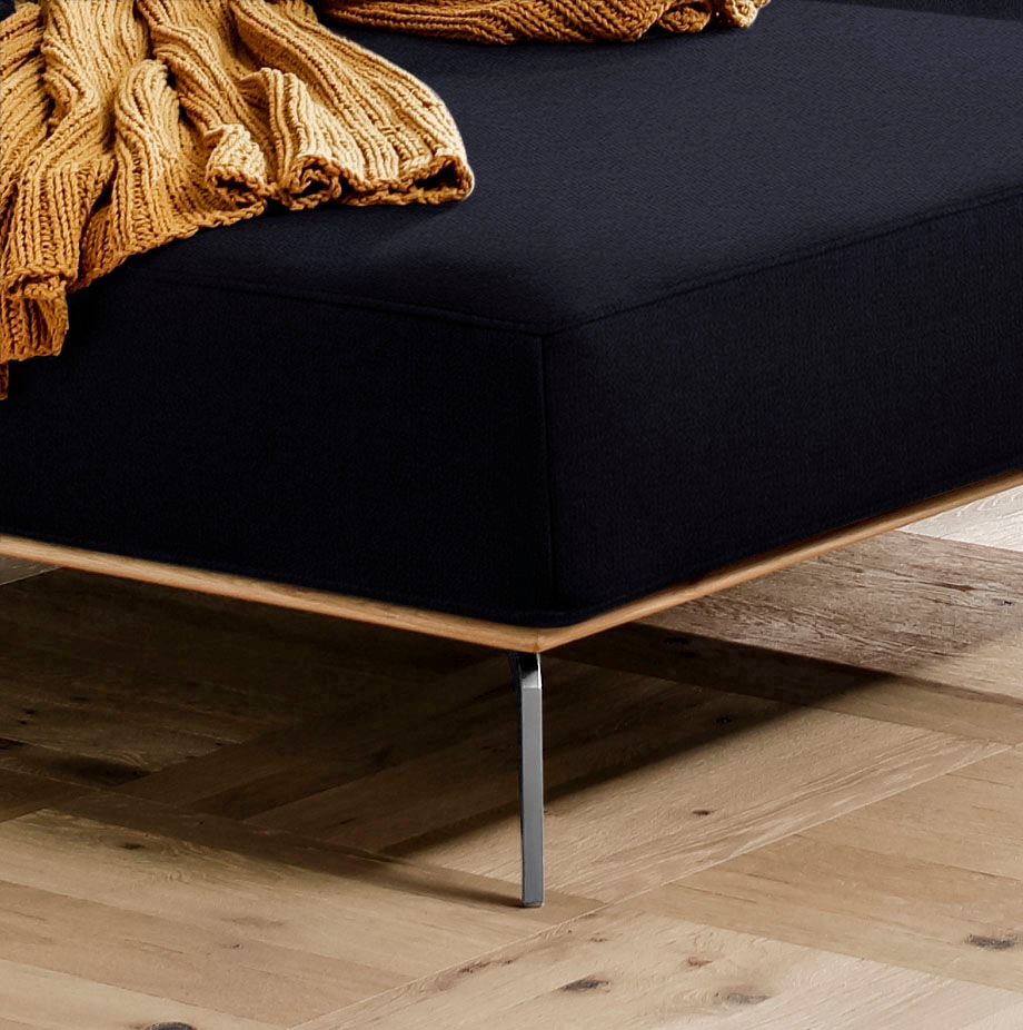 W.SCHILLIG Ecksofa »run, Designsofa mit tollem Sitzkomfort, L-Form«, mit elegantem Holzsockel, Füße in Chrom glänzend, Breite 279 cm