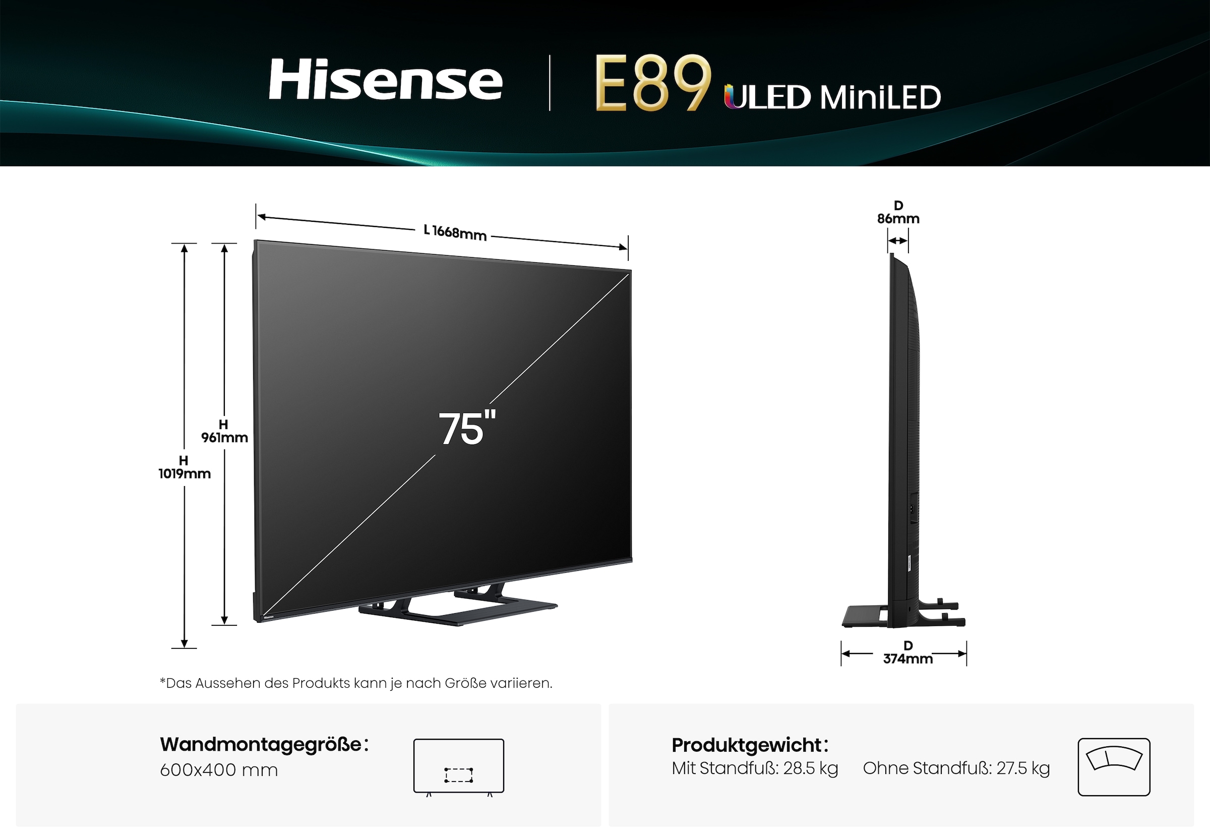 Hisense QLED Mini LED-Fernseher »75E89Q« 189 cm/75 ″ Smart-TV 4K UHD MiniLED Smart TV