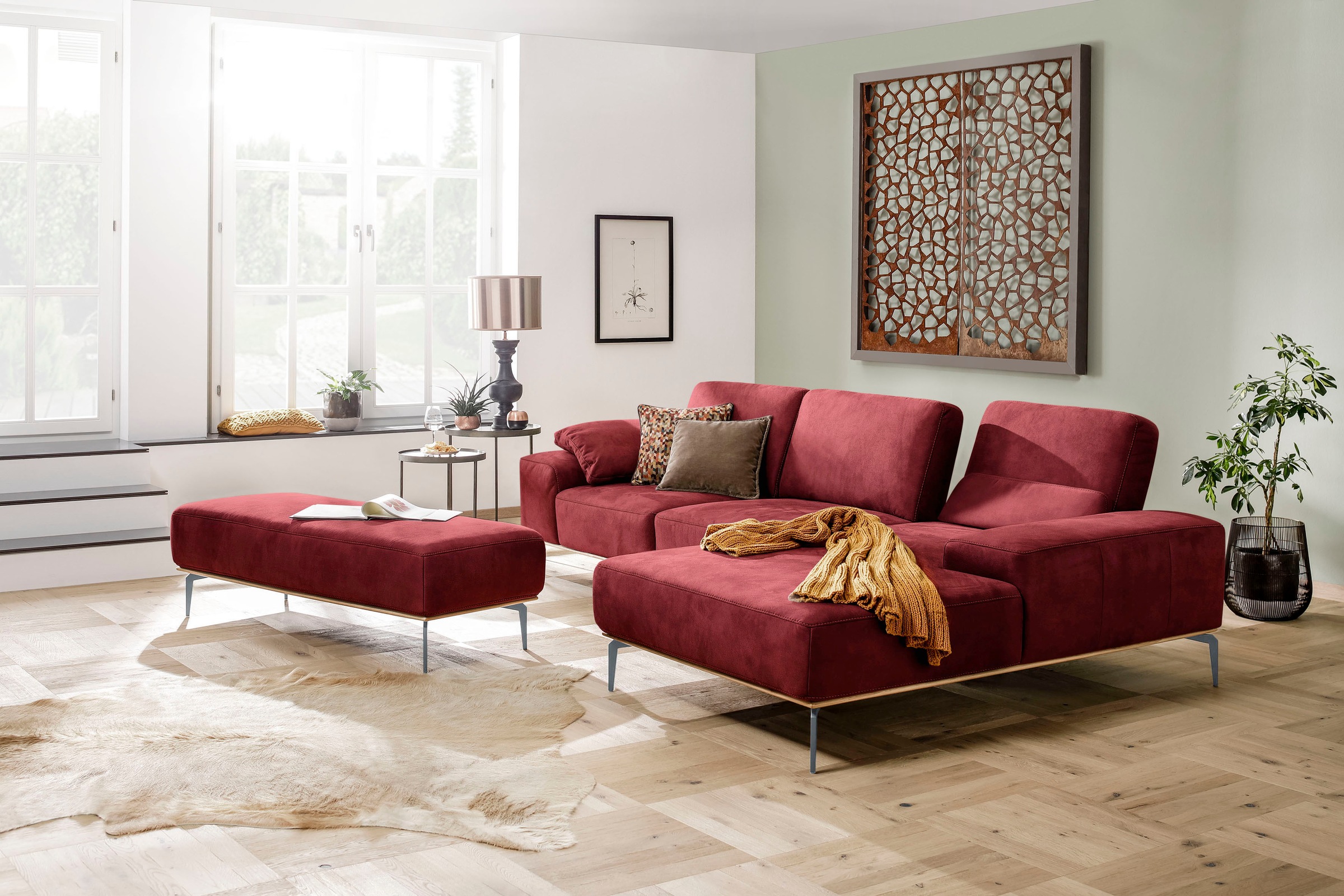 W.SCHILLIG Ecksofa »run, Designsofa mit tollem Sitzkomfort, bequem, L-Form«, mit elegantem Holzsockel, Füße in Silber matt, Breite 319 cm