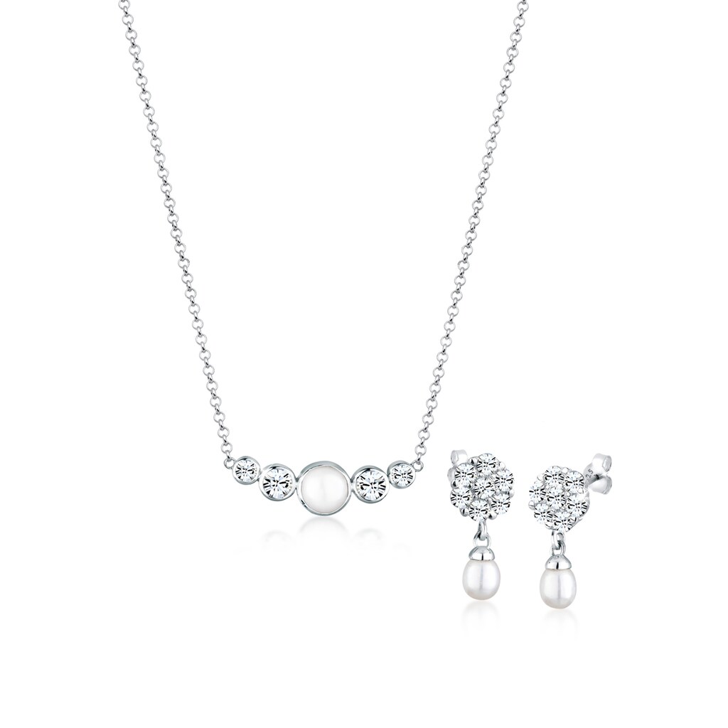 Elli Premium Schmuckset »mit Perle und Kristalle 925 Silber«