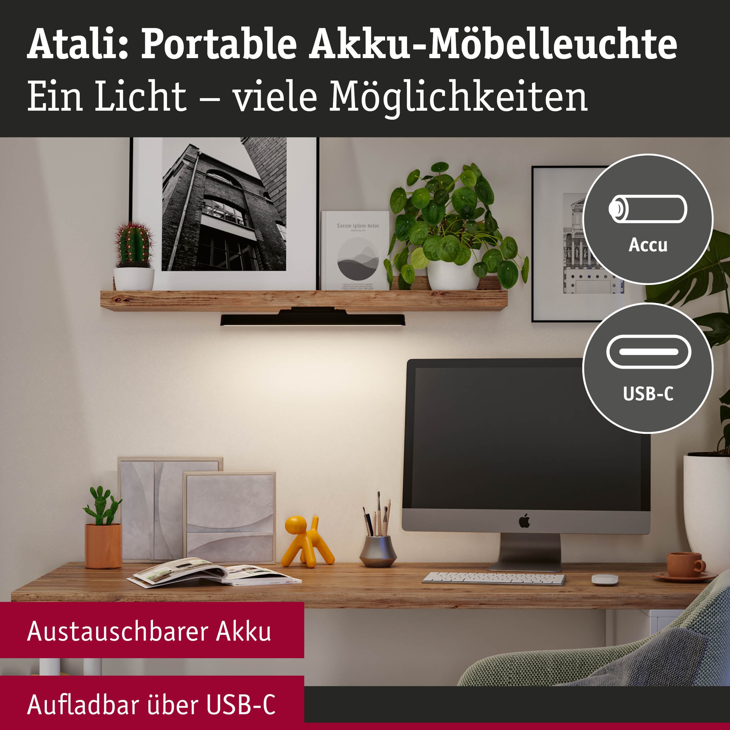 Paulmann Einbauleuchte »Mobile Möbelaufbauleuchte Atali 240lm 4000K«, 1 flammig, Leuchtmittel LED-Modul | LED fest integriert, Dimmer, Ein-/Ausschalter, USB-Ladefunktion