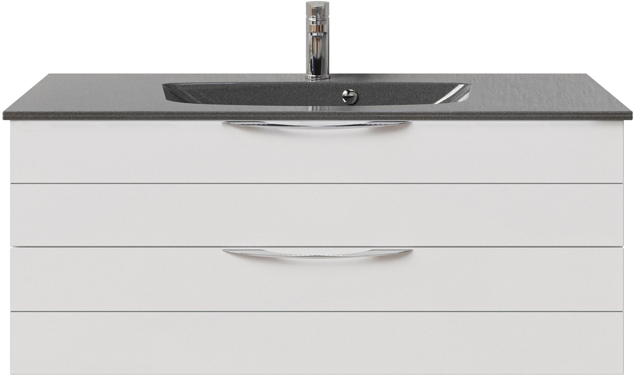 Saphir Badmöbel-Set »Serie 6025 2-teilig Mineralmarmor-Waschtisch mit LED-Spiegelschrank«, (2 St.), Waschplatz 117cm breit, 2 Schubladen, 3 Spiegel-Türen, inkl Türdämpfer