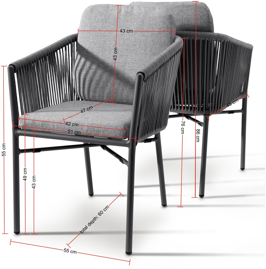 Destiny Garten-Essgruppe »LUCCA BARLETTA 2 Se + Tisch Ø 110x75cm, anthrazit« Set, 10 Stk. tlg. Aluminium, Olefin-Rope, HPL