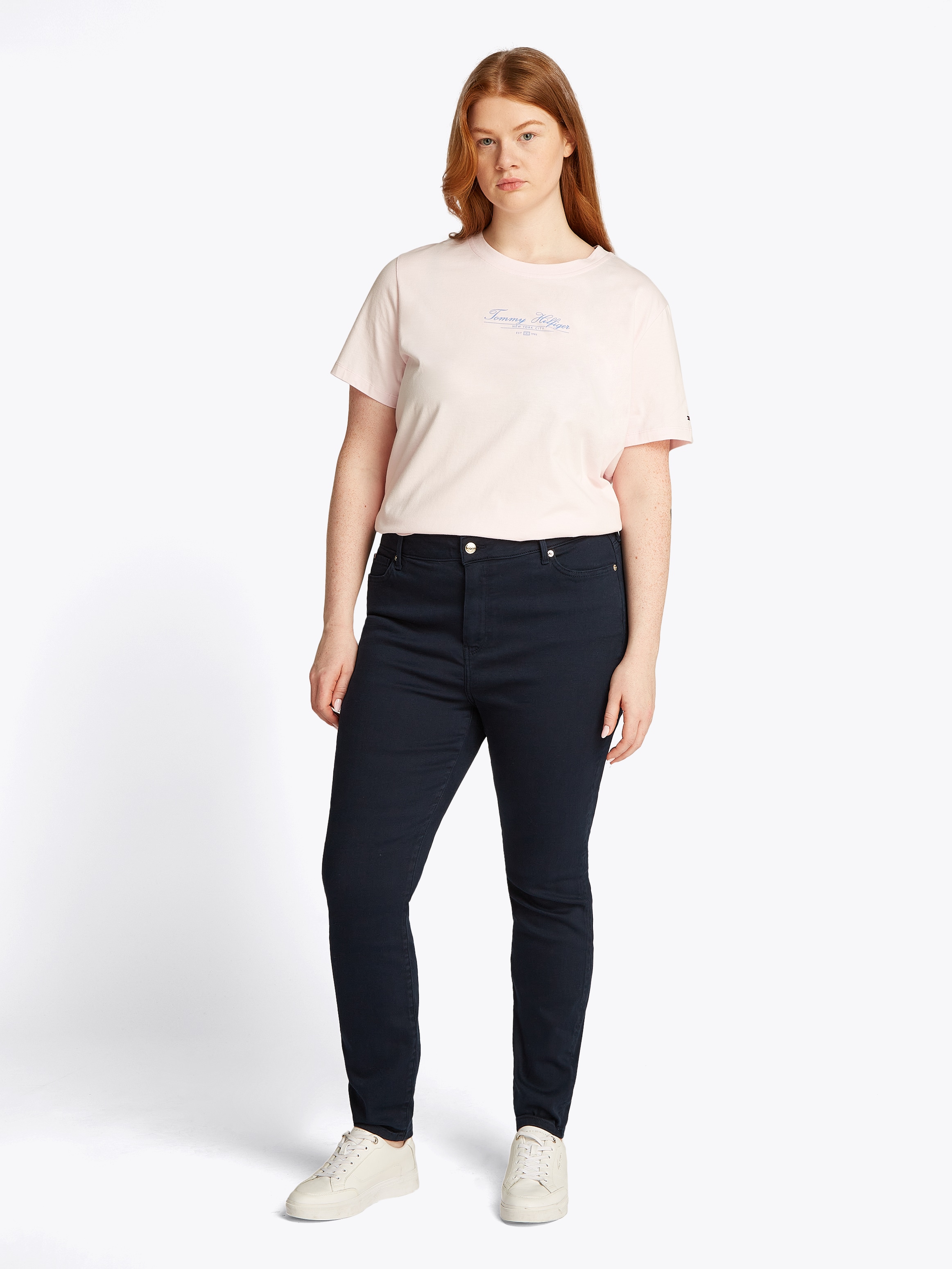 Tommy Hilfiger Curve Skinny-fit-Jeans »CRV HARLEM U SKINNY HW CLR«, in Großen Größen, Tommy Jeans Logo-Badge, stoned wash Optik