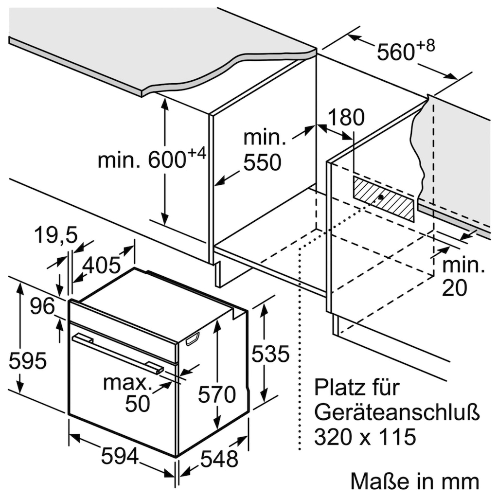 BOSCH Pyrolyse Backofen »HBA578BS0«, Serie 6, HBA578BS0, mit Teleskopauszug nachrüstbar, Pyrolyse-Selbstreinigung