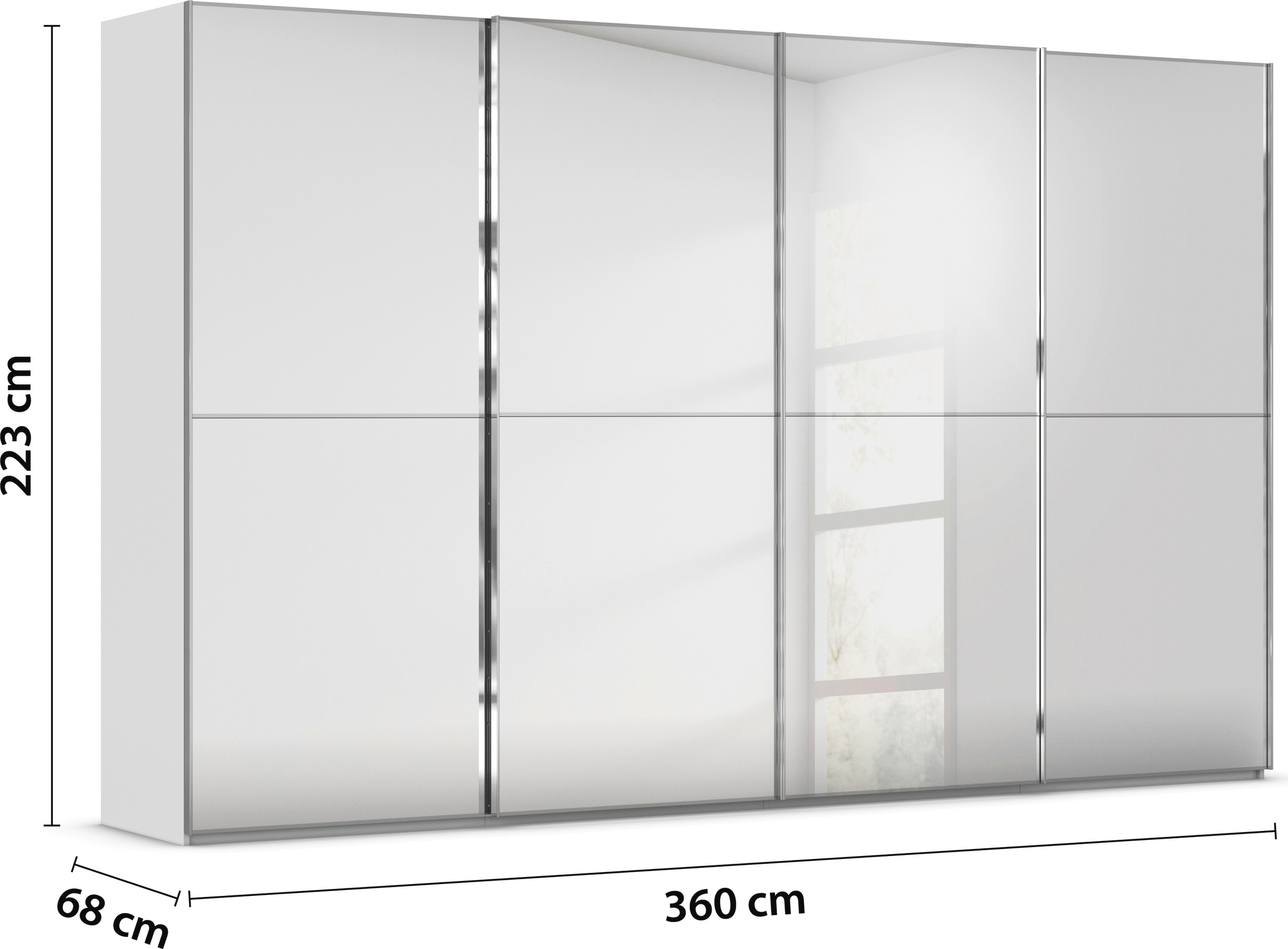rauch Schwebetürenschrank »Kleiderschrank Schrank Garderobe Schlafzimmerschrank SCALE-DUO«, edle zweigeteilte Türen Spiegelfront und 3 Zierleisten MADE IN GERMANY
