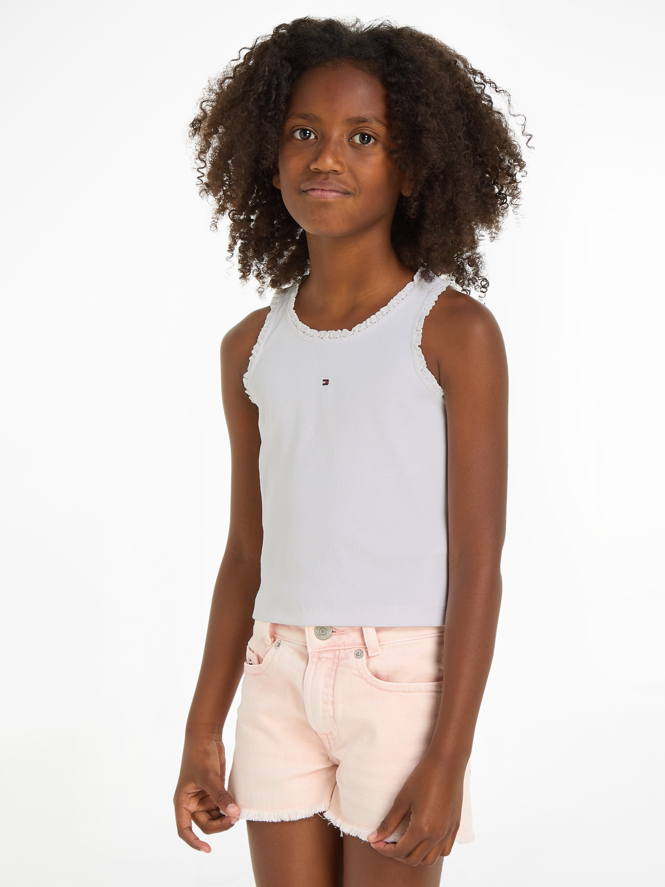 Tommy Hilfiger Tanktop »ESSENTIAL RIB LACE TANK TOP«, Kinder bis 16 Jahre, Rüsche am Auschnitt & Ärmel