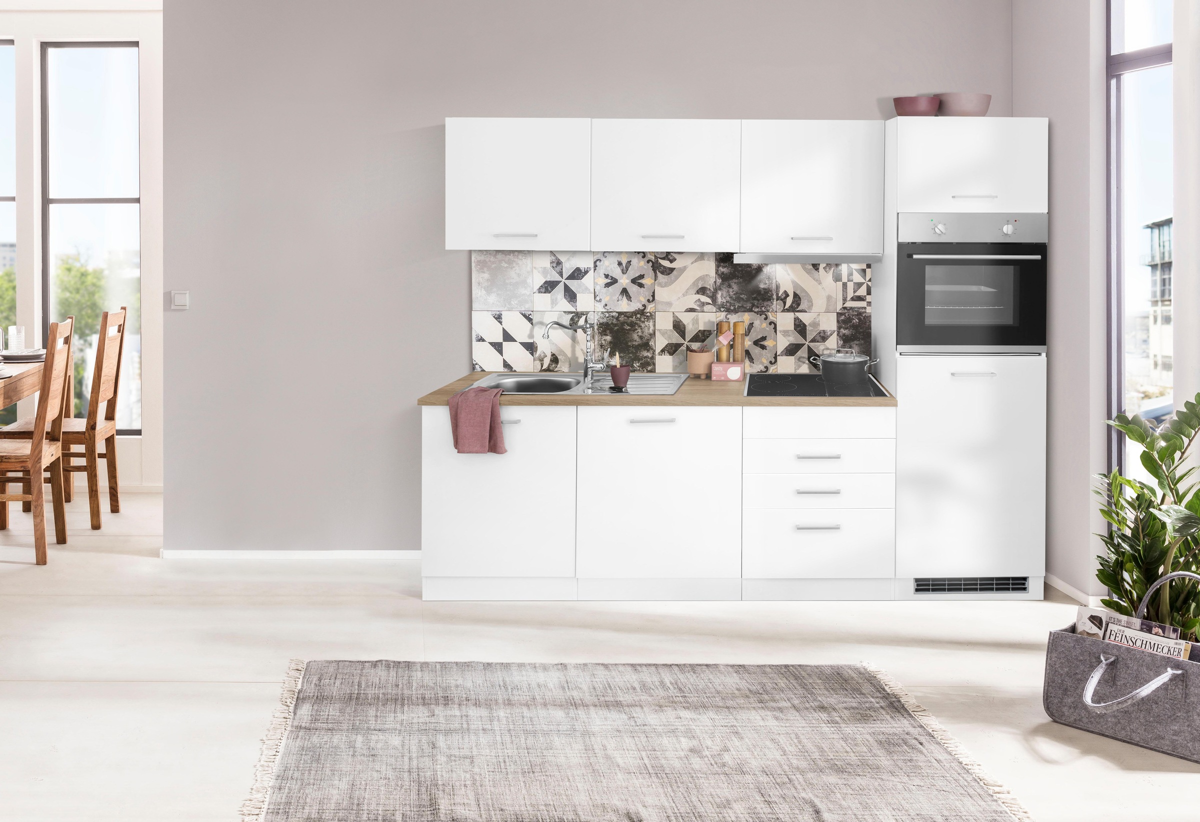 KOCHSTATION Küchenzeile »KS-Visby«, mit E-Geräten, Breite 240 cm inkl. Kühlschrank
