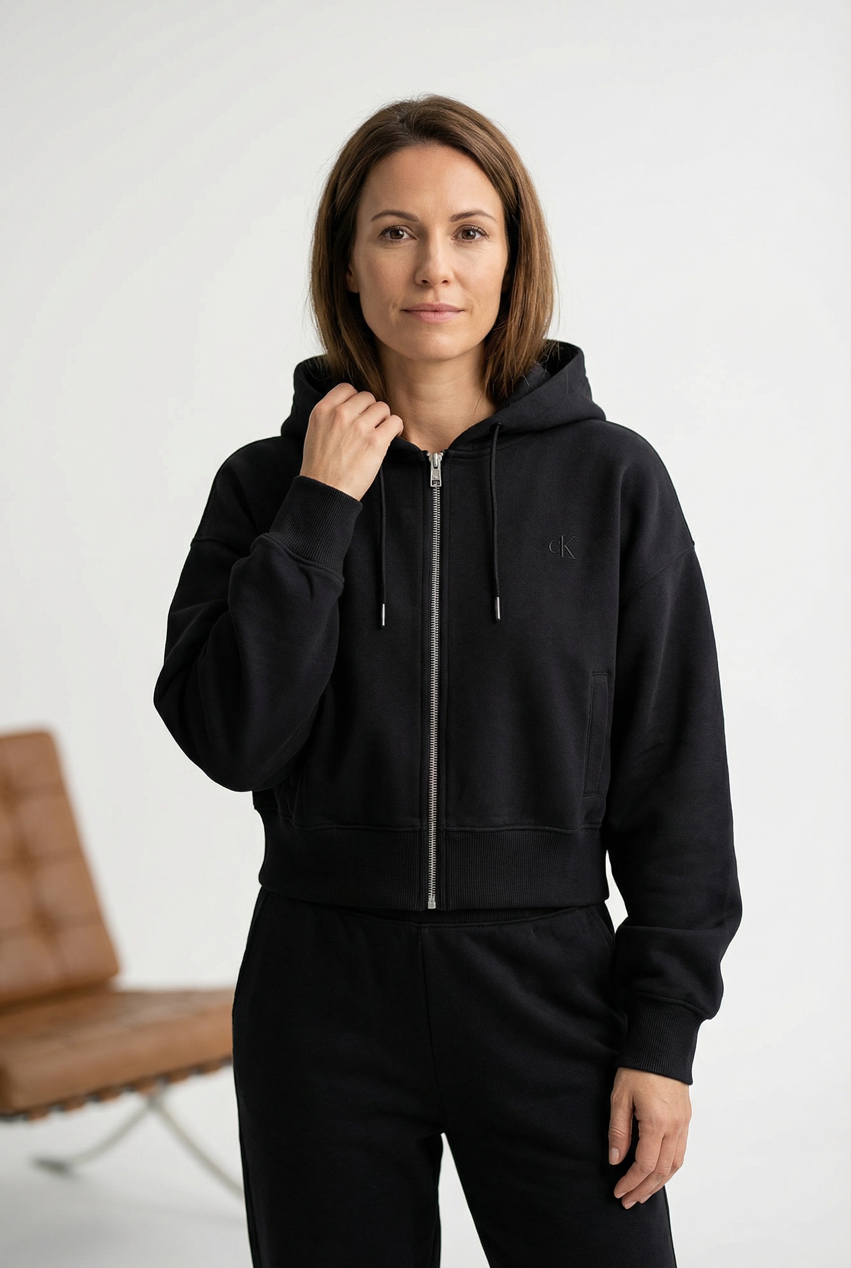 Calvin Klein Jeans Sweatjacke »LS MONOGRAM TERRY CROP RELAXED F« Regular fit mit Kapuze mit Kordelzug