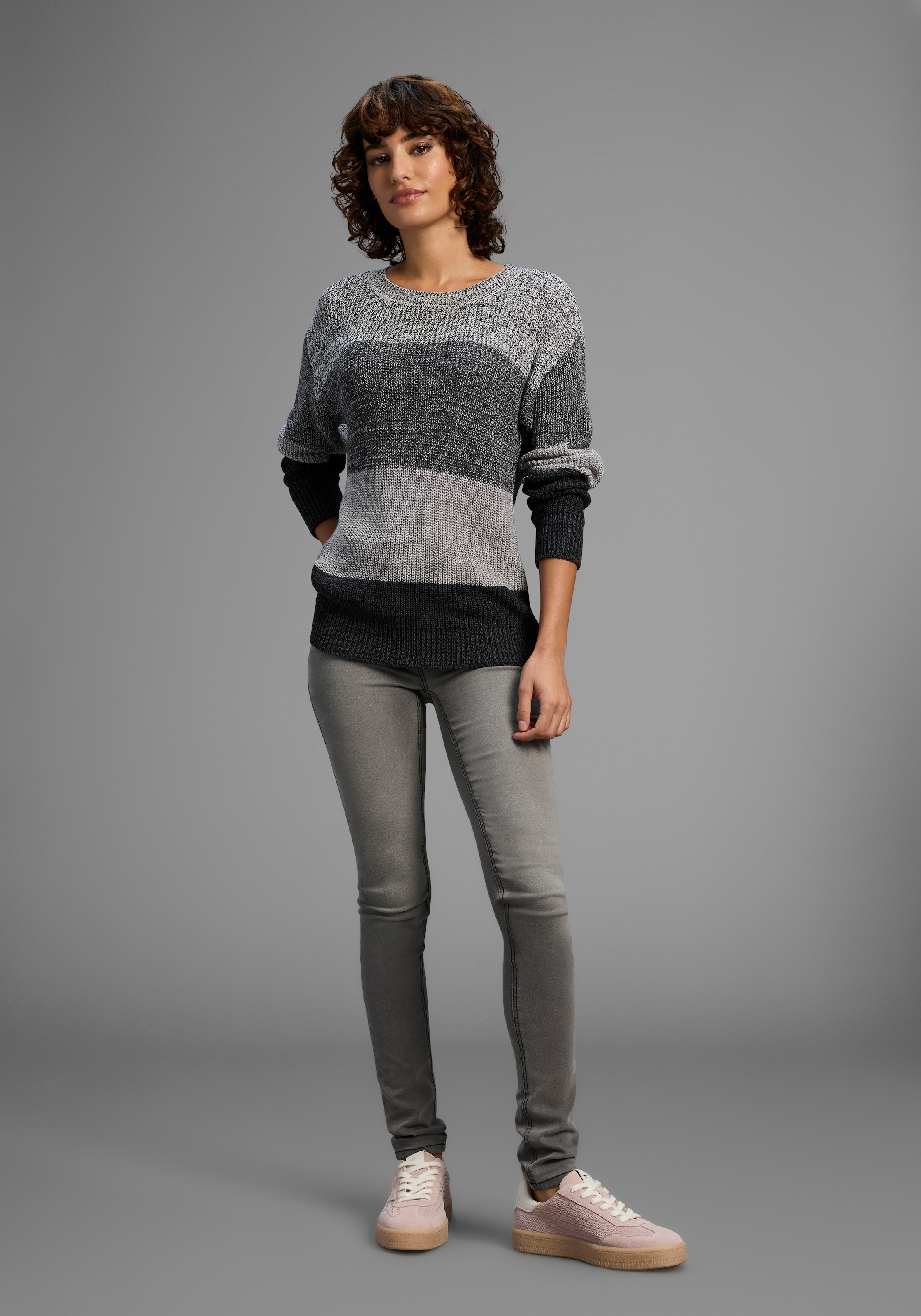 Laura Scott Streifenpullover Übergangspullover aus Baumwolle mit Melangeoptik - NEUE KOLLEKTION