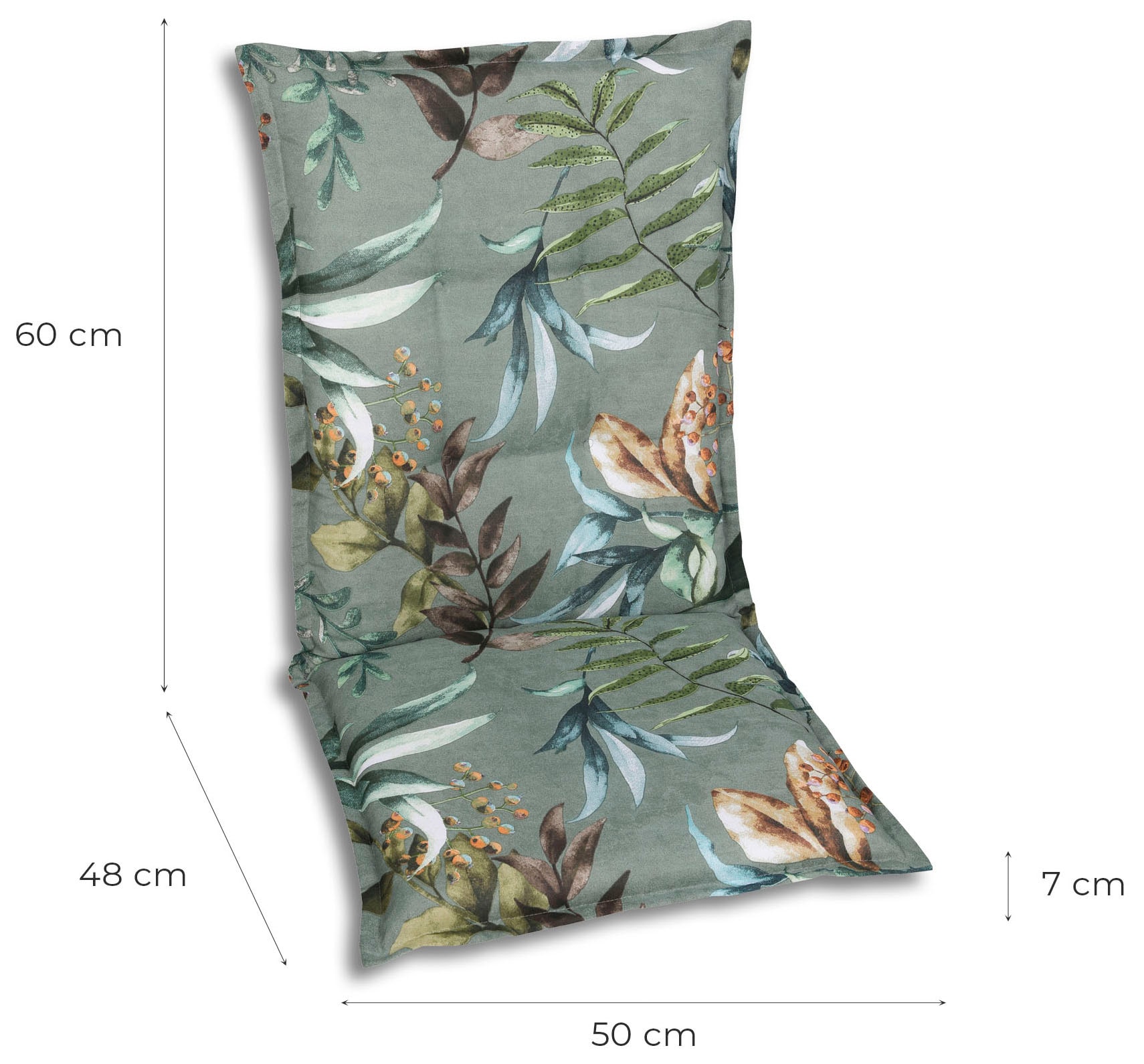 GO-DE Sesselauflage Blätter / Beeren grün - Maße BxLxH ca.: 50 cm x 108 cm x 7 cm