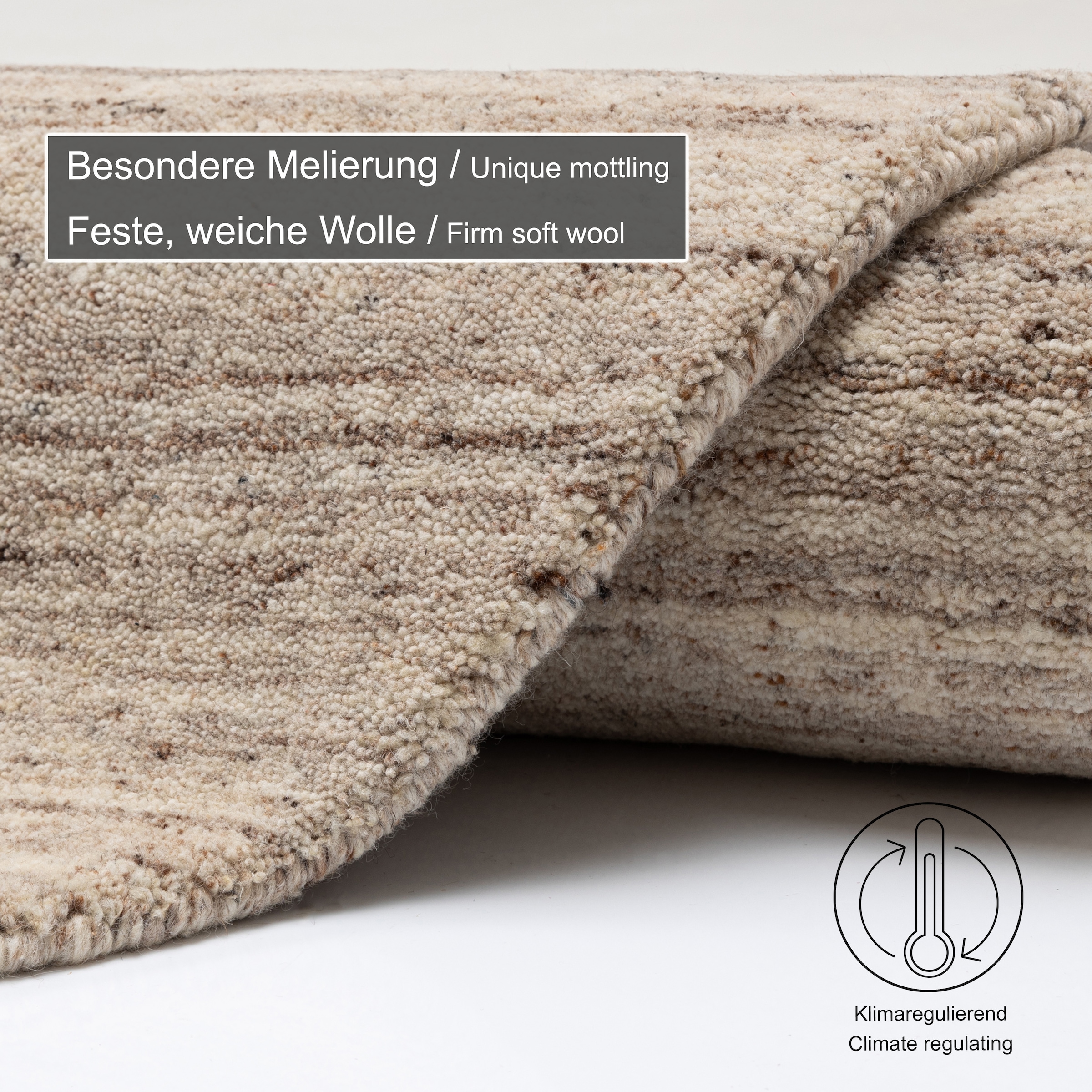 THEKO Wollteppich »Pure UNI«, rund, 14 mm Höhe, Handwebteppich, meliert, reine Wolle, handgewebt
