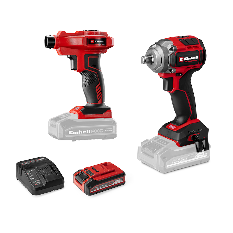 EINHELL Akku-Schlagschrauber »PROFESSIONAL Maschinen-Set TP-CW 18/350-C + CE-CC 18 Kit« mit Akku-Autokompressor und PXC-Starter-Kit, Inkl. Akku und...