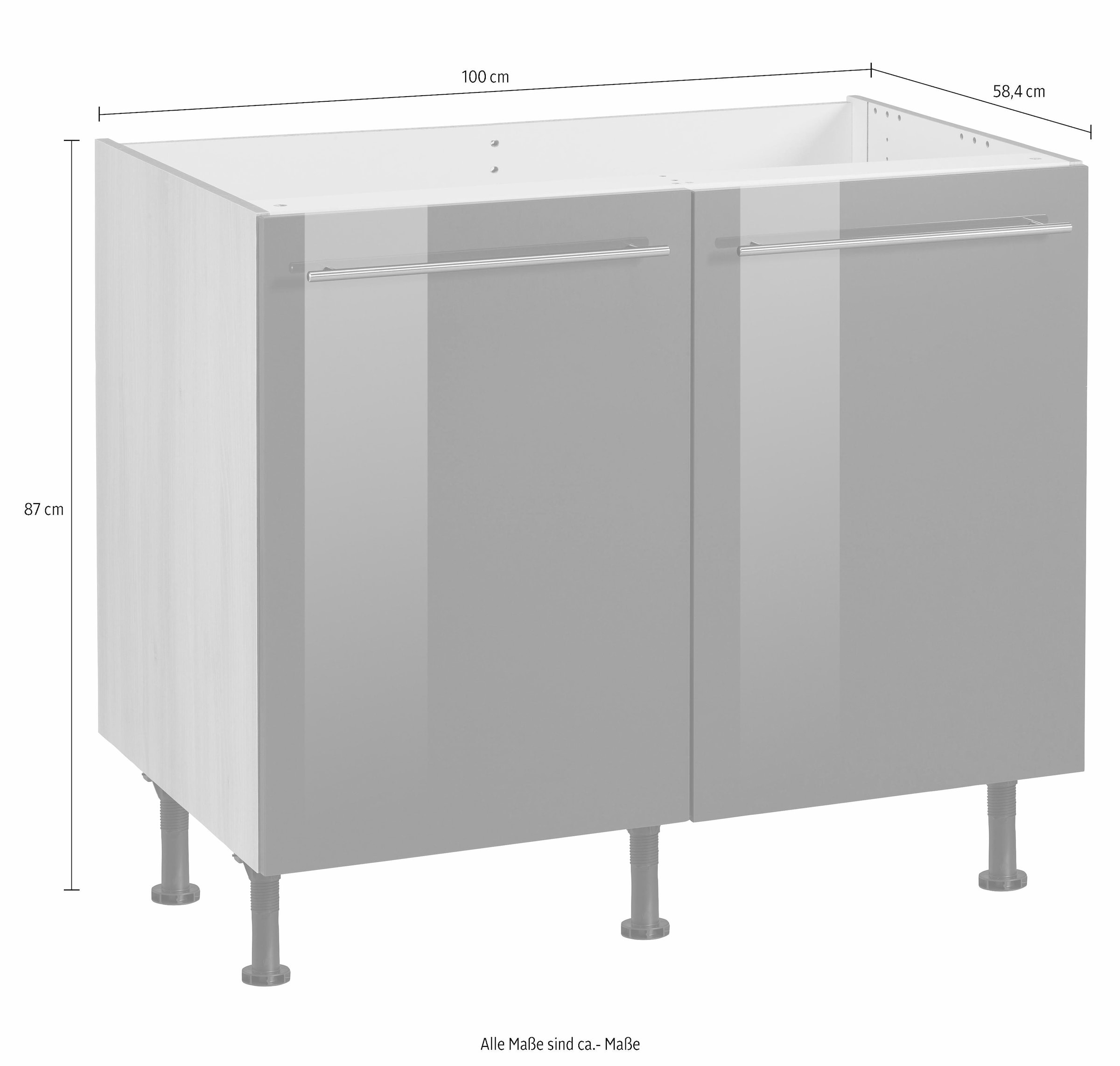OPTIFIT Spülenschrank »Bern«, 100 cm breit, mit 2 Türen, höhenverstellbare  Füße, mit Metallgriffen auf Rechnung kaufen