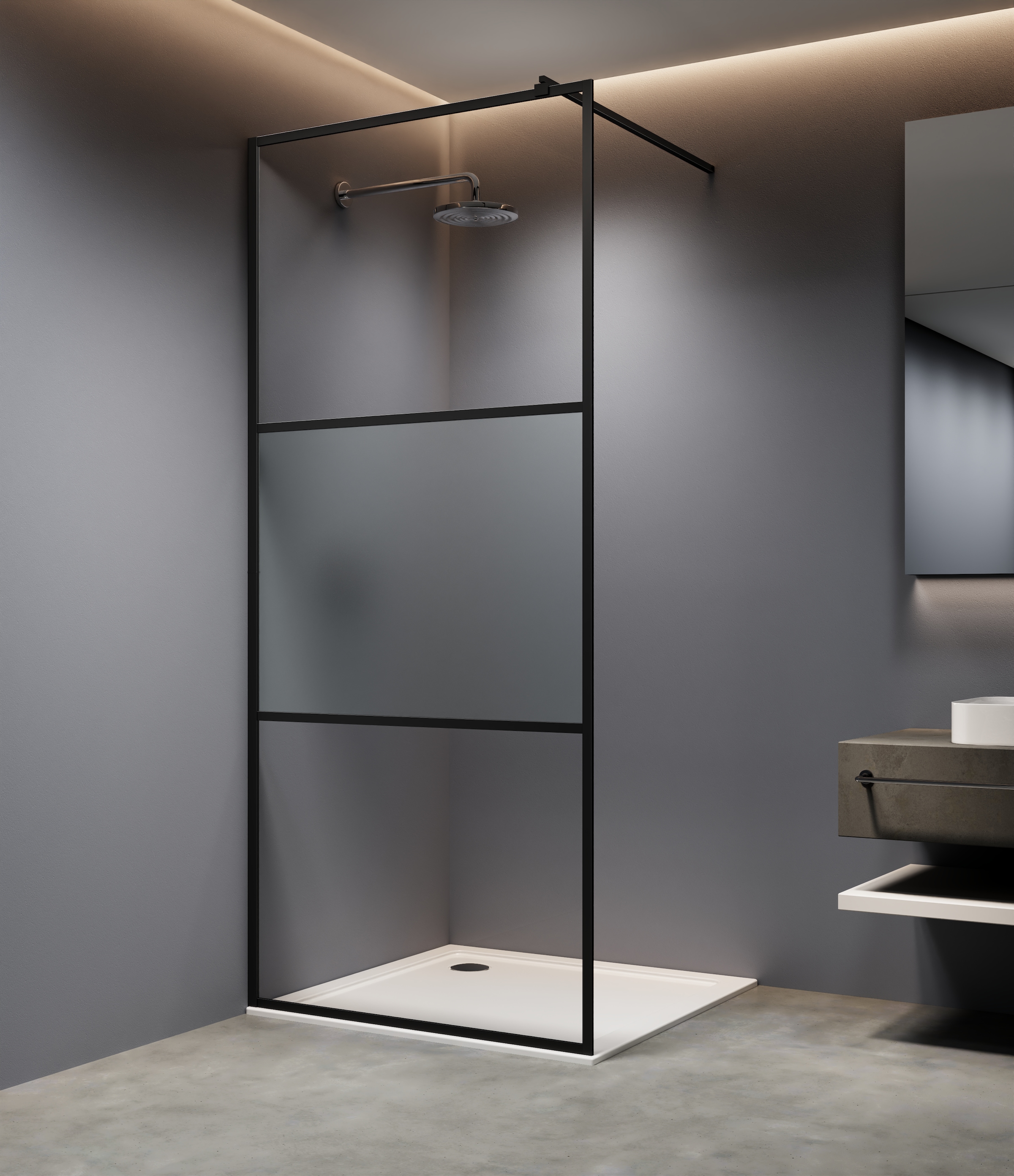 welltime Walk-in-Dusche »Walk-In Foggy Black« Milchglaseinsatz für perfekten Sichtschutz