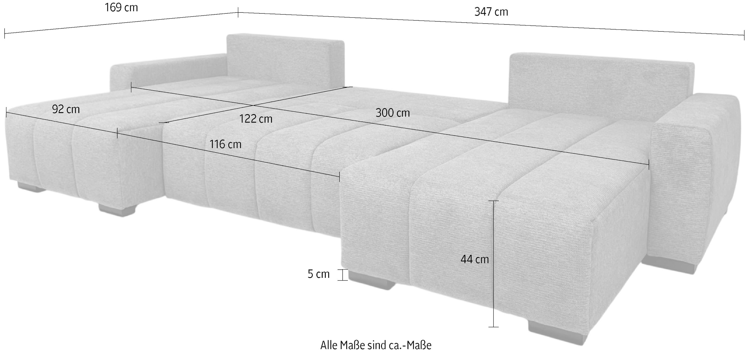 Home affaire Wohnlandschaft »U-Form Bello« mit Bettfunktion, Bettkasten Frei im Raum stellbar und Federkern