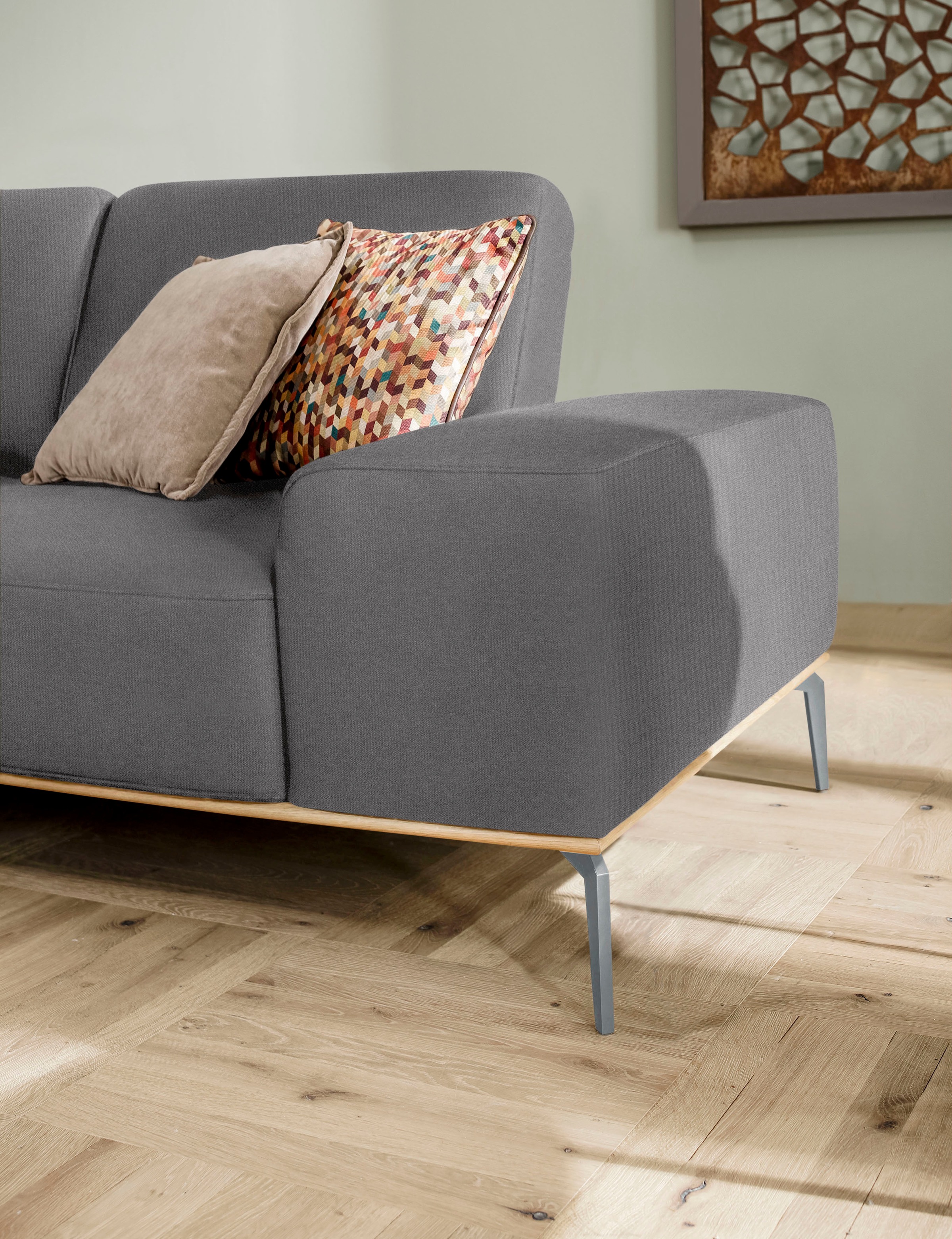 W.SCHILLIG Ecksofa »run, Designsofa mit tollem Sitzkomfort, bequem, L-Form«, mit elegantem Holzsockel, Füße in Silber matt, Breite 279 cm
