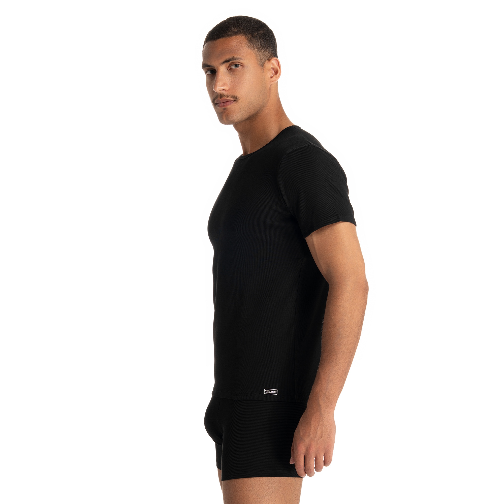 Bruno Banani Rundhalsshirt »FINE RIB« Feinripp, Kurzarm, Rundhalsausschnitt, Cotton-Mix