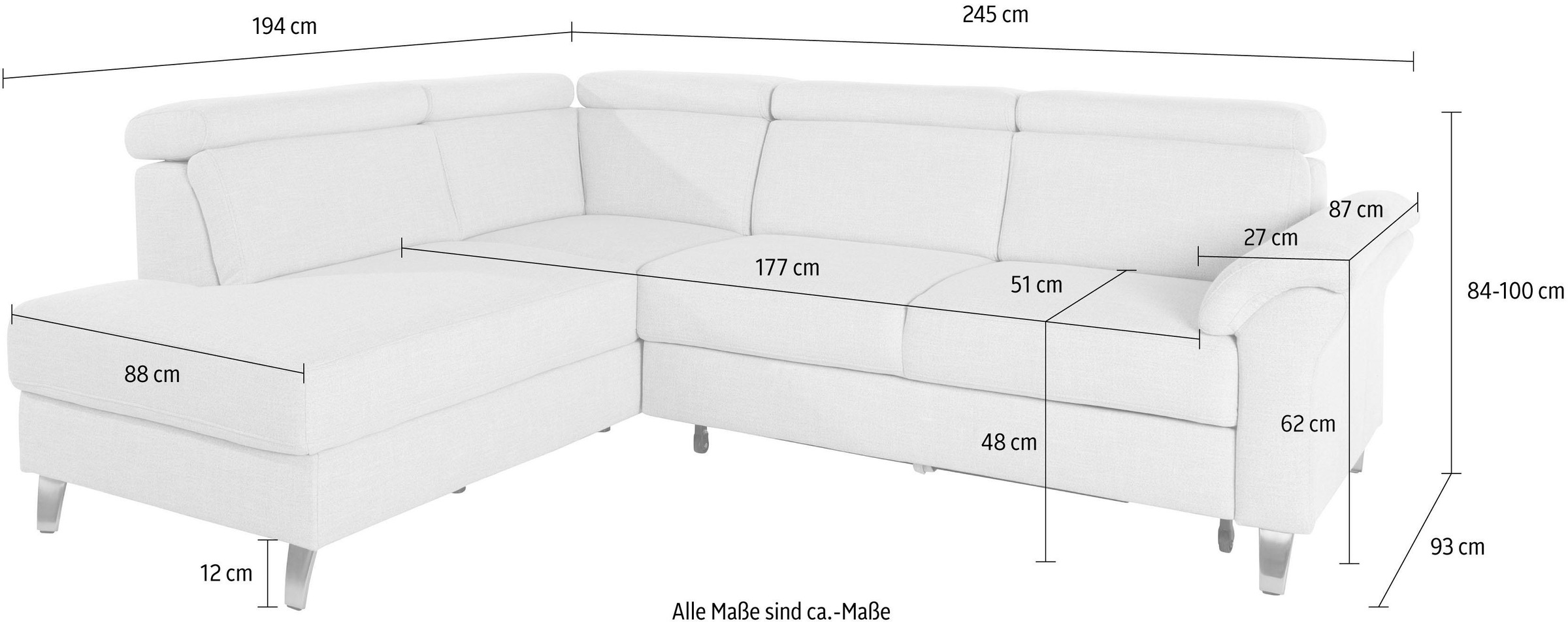 sit&more Ecksofa »Arngast L-Form«, inklusive Kopfteilverstellung und Federkern
