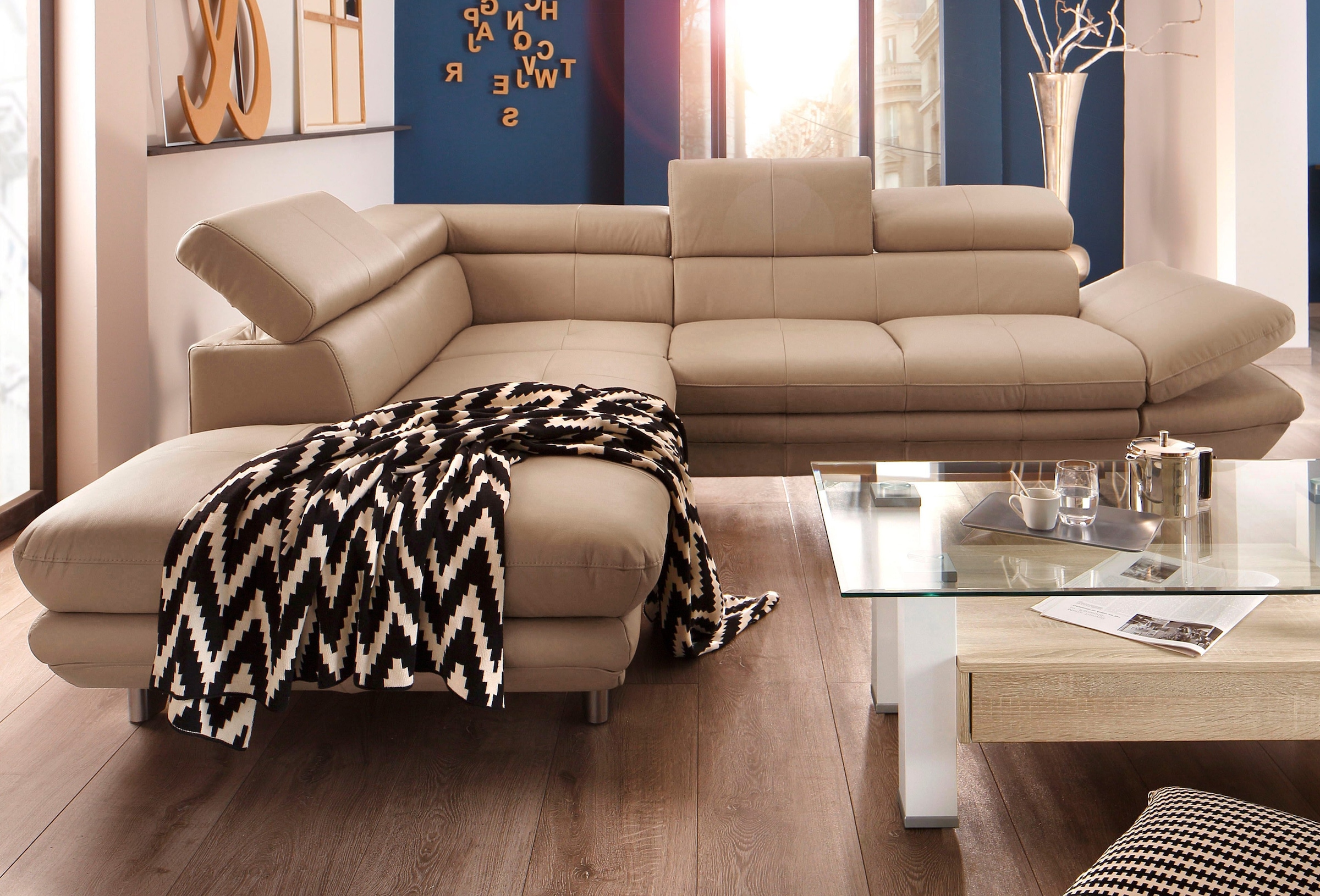 COTTA Ecksofa »Enterprise L-Form«, mit Arm- & Kopfteilverstellung, wahlweise mit Bettfunktion
