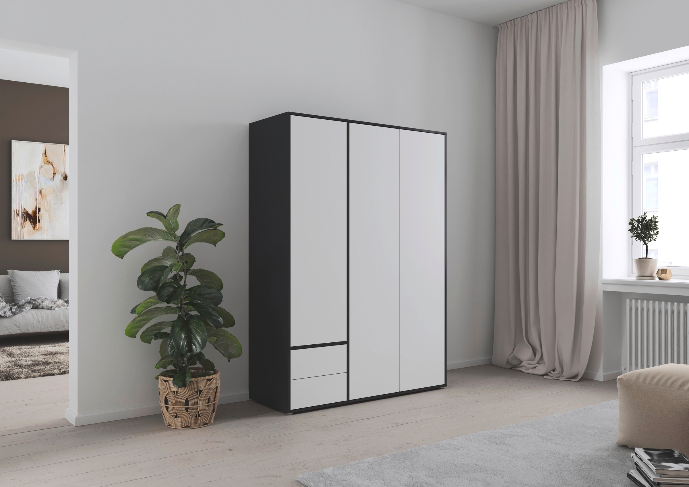 rauch Drehtürenschrank »Kleiderschrank Schrank Garderobe Wäscheschrank NABILA viel Stauraum«, (in 3 verschiedenen Ausstattungen BASIC/CLASSIC/PREMIUM), mit 2 Schubladen und Push-to-Open Funktion TOPSELLER MADE IN GERMANY