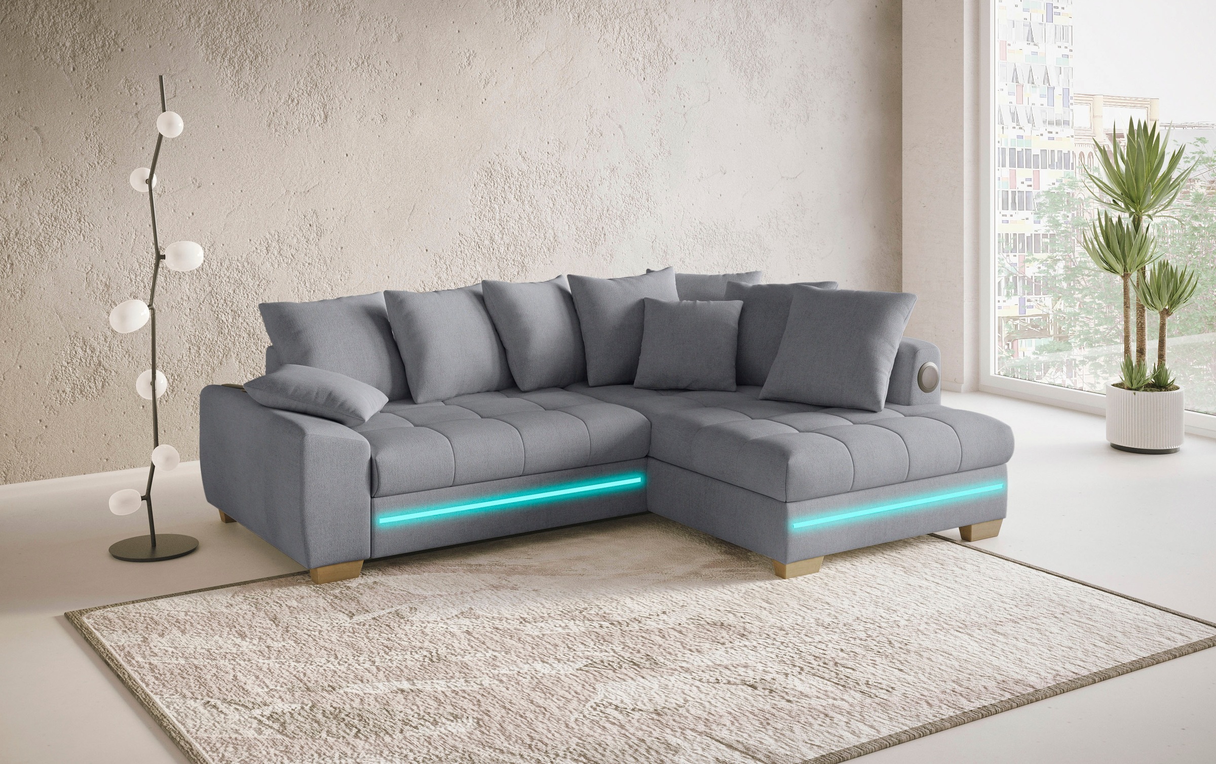 Mr. Couch Ecksofa »Nikita II, L-Form«, mit Kaltschaum, RGB-LED, Soundsystem, wahlweise mit Bett, Bettkasten