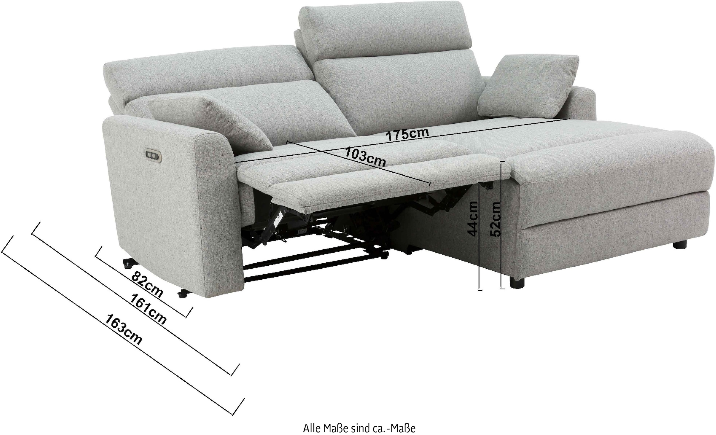 INOSIGN Ecksofa »JENNA, L-Form, 209cm, manuelle u. elektrische Funktion, mit USB A/C,«, Liegefunktion 105°-150°, Federkern, Struktur fein