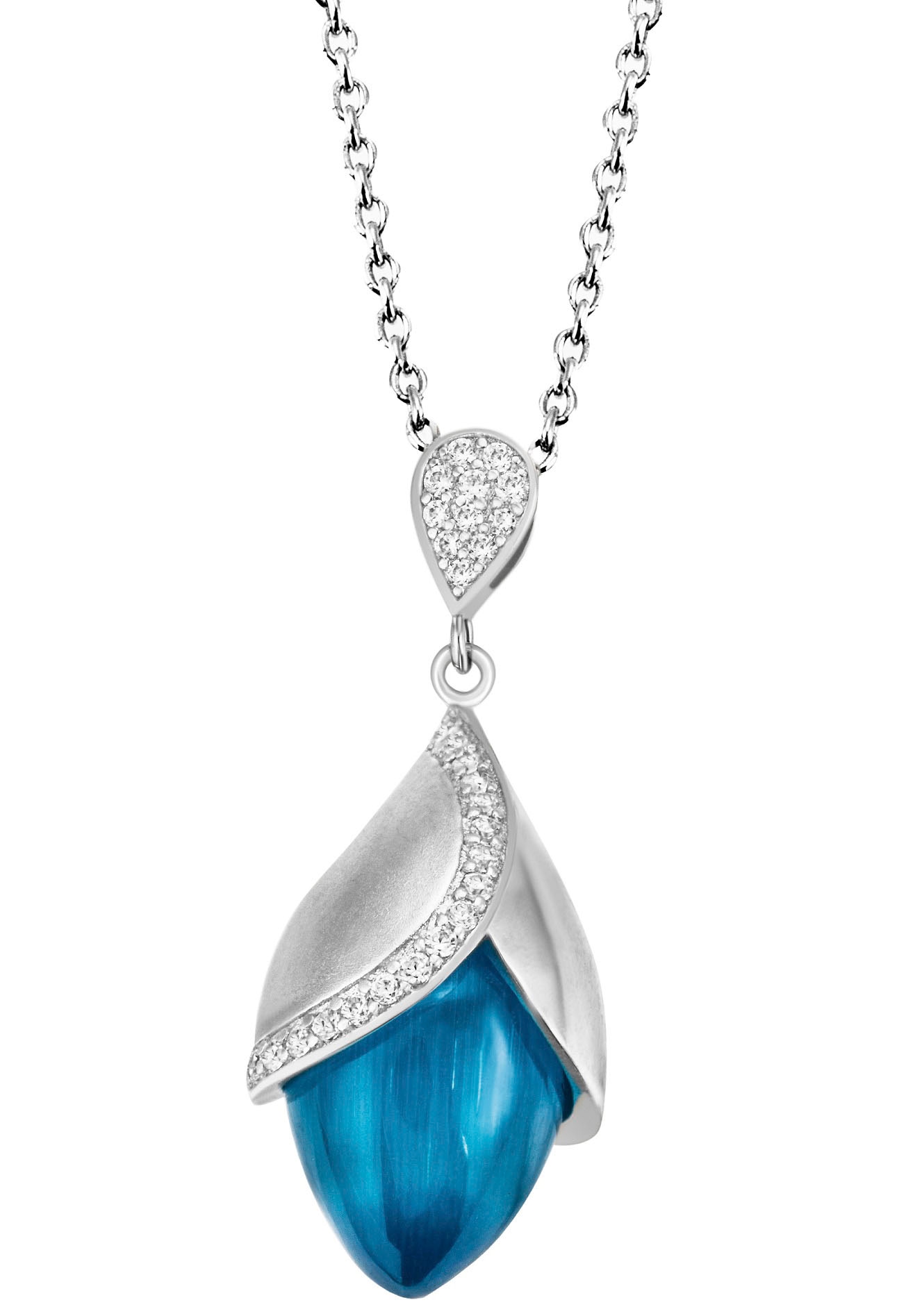 Firetti Kette mit Anhänger »Schmuck Geschenk Silber 925 Halsschmuck Halskette Ankerkette Knospe« mit Glasstein, Zirkonia (synth.)