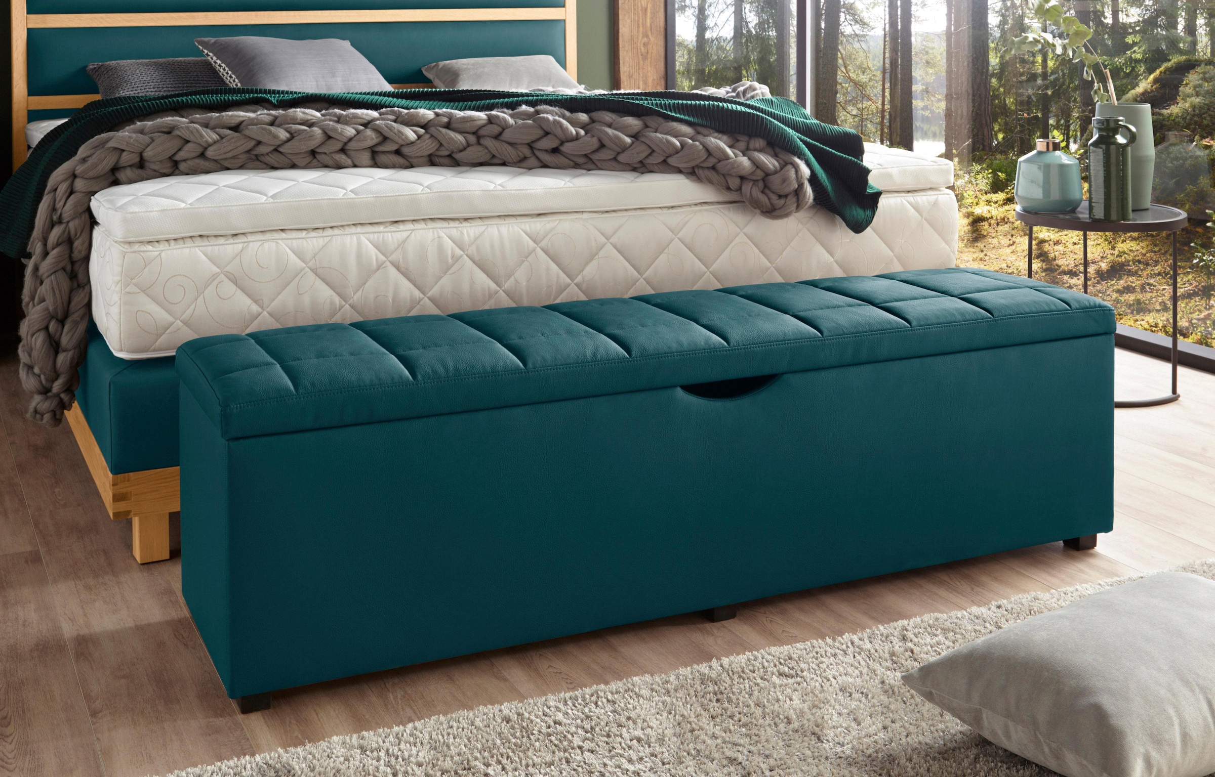 PLACES OF STYLE Hockerbank »Checked« mit Stauraum, Breite 120 cm und 160 cm, als Bettbank geeignet petrol