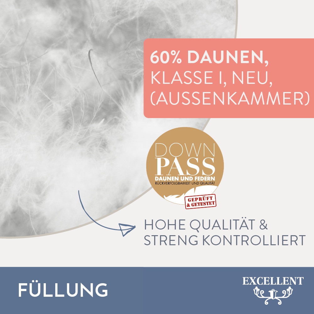 Excellent 3-Kammer-Kopfkissen »Florenz«, Füllung: 60% Daunen, 40% Federn (Außenkammern), Bezug: 100% Baumwolle, (1 St.), hergestellt in Deutschland, allergikerfreundlich
