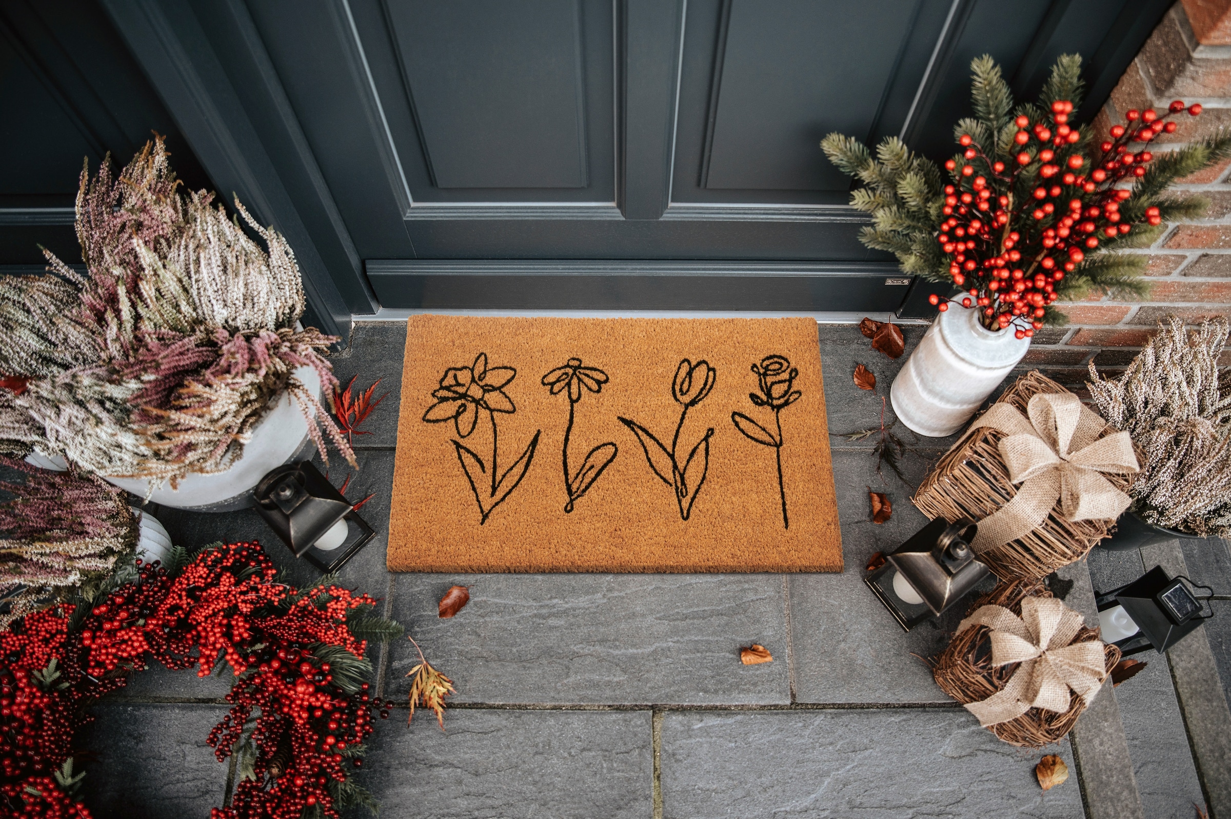 HANSE Home Fußmatte »Kokos Line-Art Flowers, Türmatte«, rechteckig, 15 mm Höhe, Schmutzfangmatte, Rutschfest, Outdoor, Innen, Außen, Kokosmatte, Flur