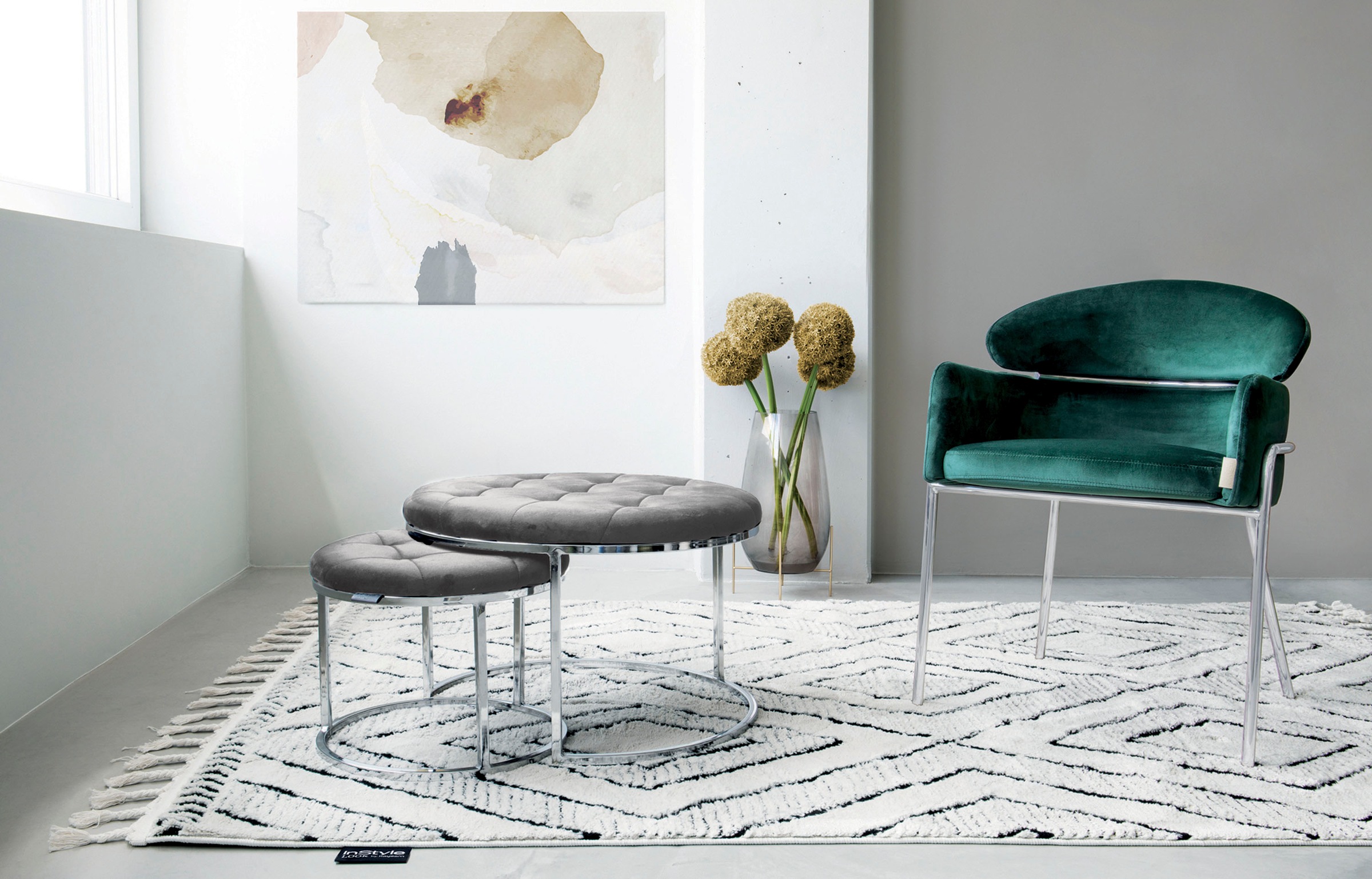 Kayoom Sitzhocker »Hocker Myla 2er-Set, praktisch ineinander schiebbar«, (Set, 2 St.), ineinander schiebbar, rund, gesteppt, mit Zierknöpfen