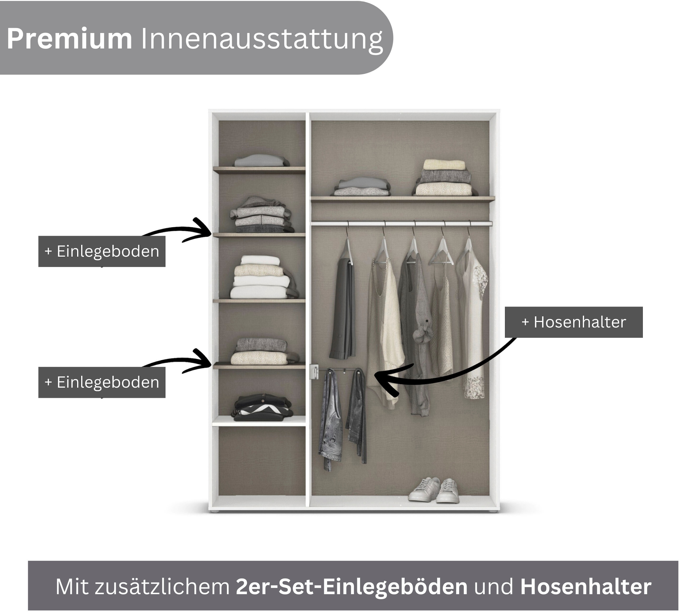 rauch Drehtürenschrank »Kleiderschrank Schrank Garderobe Wäscheschrank NAGATA mit Spiegel«, (in 3 verschiedenen Ausstattungen BASIC/CLASSIC/PREMIUM), und Schubladen sowie Stangengriffen TOPSELLER MADE IN GERMANY