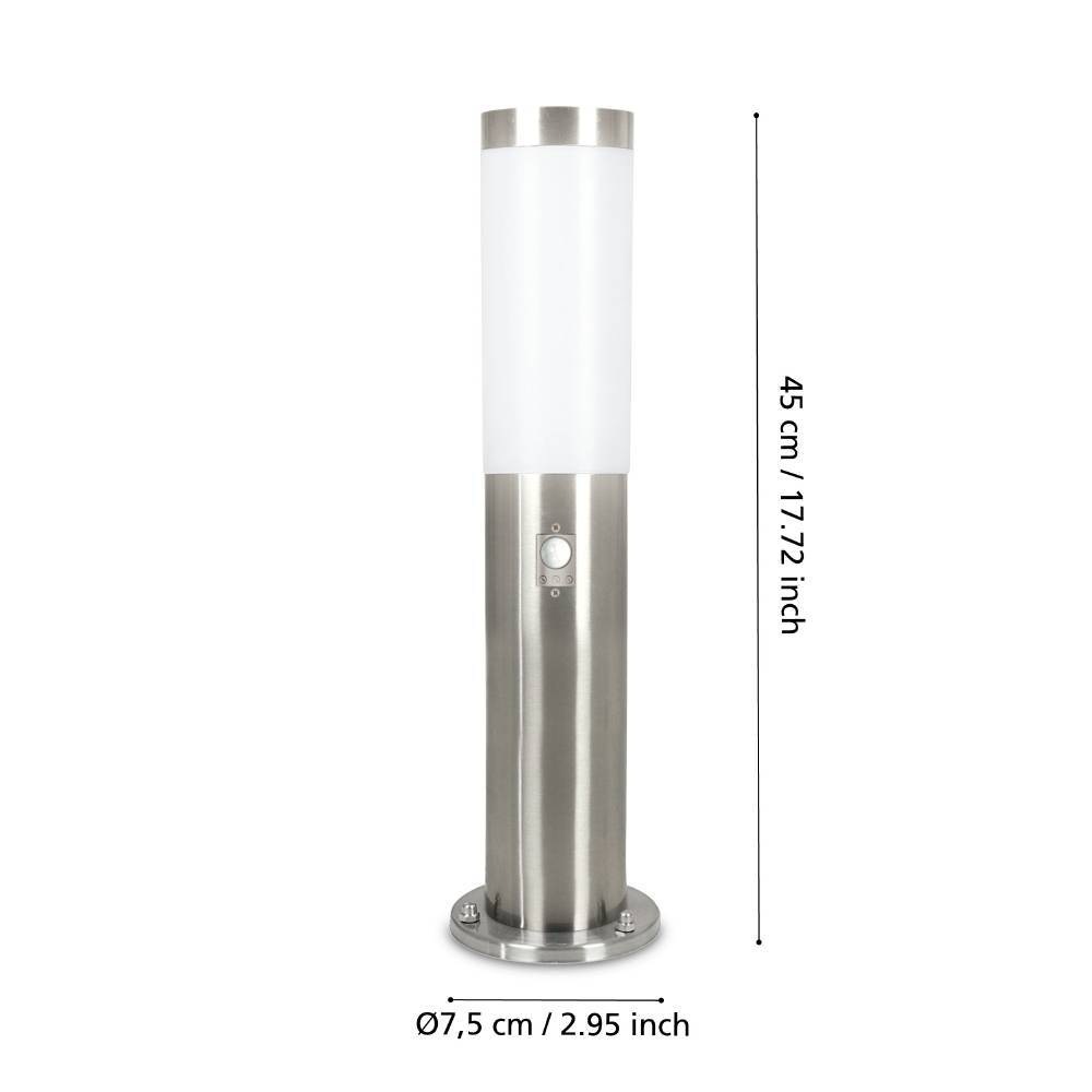 EGLO Sockelleuchte »HELSINKI LED Wegelampe, Außenleuchte, Bewegungsmelder, IP44, Edelstahl«, 1 flammig, Leuchtmittel E27 | ohne Leuchtmittel, Außen-Wegelampe, Erfassungswinkel 110°, Reichweite 5m, 42,5x7,5x16,5cm