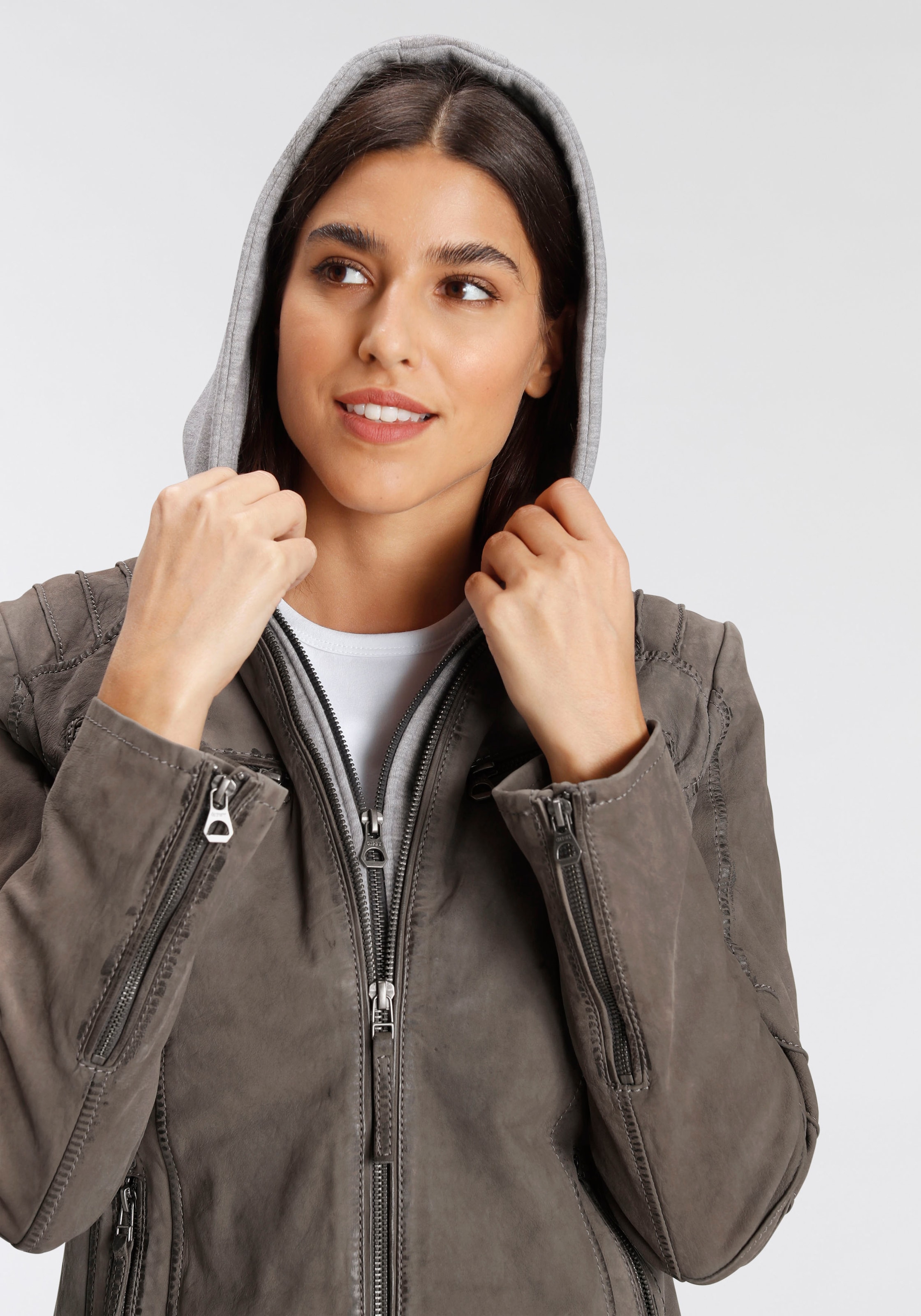 Mauritius Lederjacke »NOLAH«, mit Kapuze, Two-in-One Style - mit abnehmbarer Jersey-Kapuze