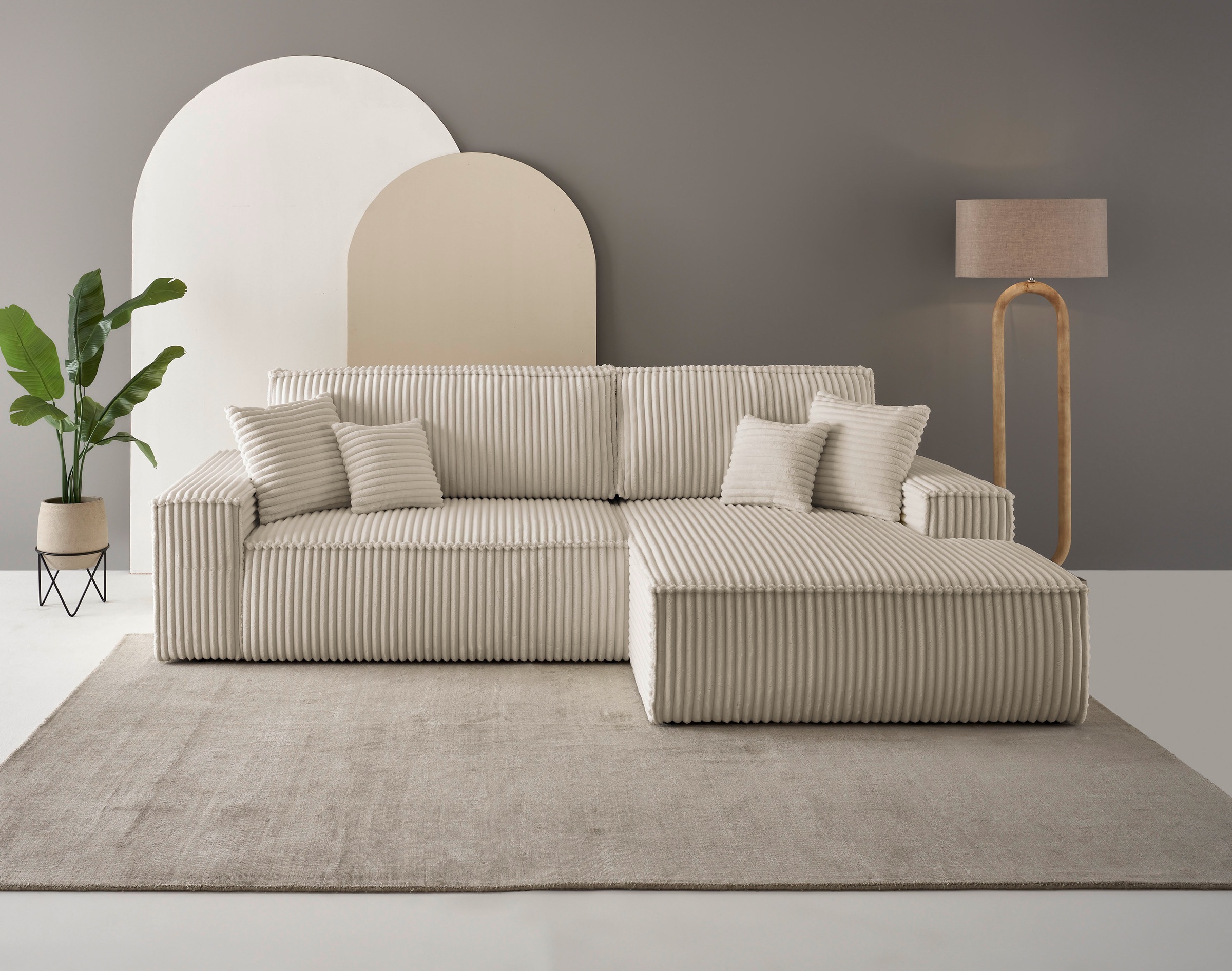 andas Ecksofa »Finnley Schlafsofa 267 cm in Bouclé, Struktur fein u. Cord, günstig online kaufen