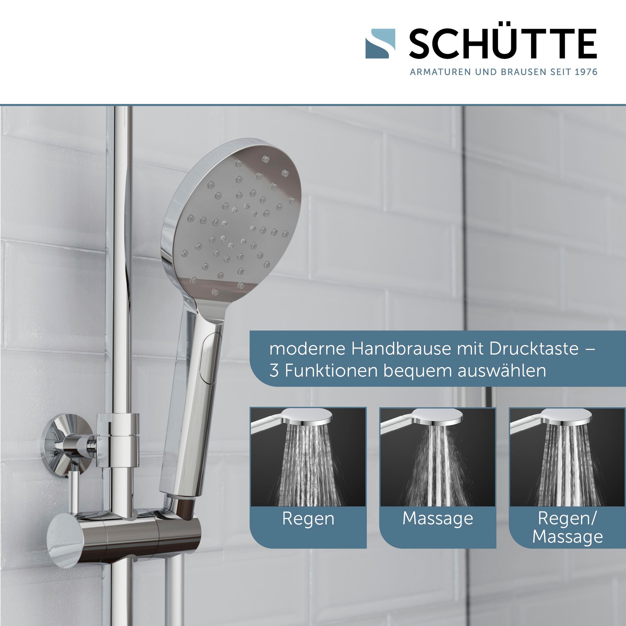 Schütte Brausegarnitur »Aquastar«, Regendusche, Edelstahl, mit Ablage, Handbrause mit 3 Funktionen