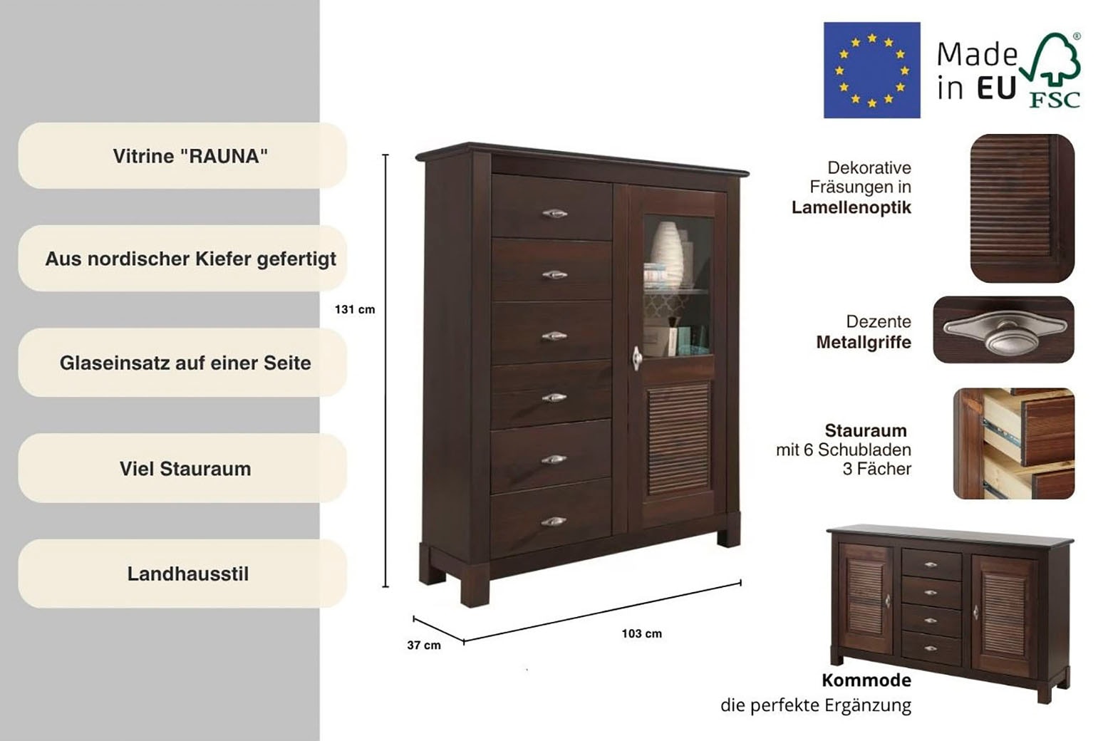 Home affaire Highboard »Rauna«, Vitrine, Breite 103 cm