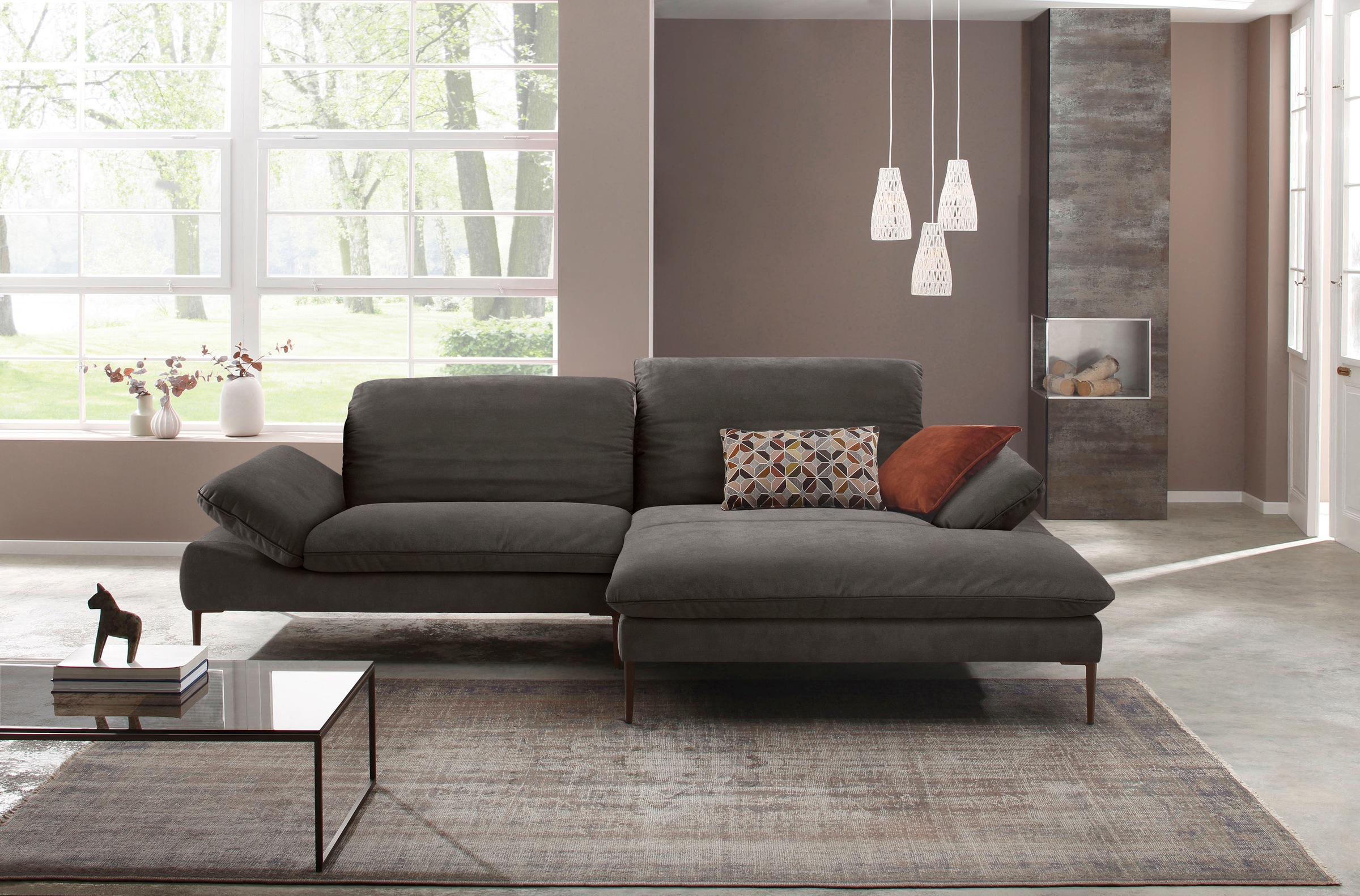 W.SCHILLIG Ecksofa »enjoy&MORE, Designsofa, elegant und bequem, L-Form«, Sitztiefenverstellung, Füße bronze pulverbeschichtet, Breite 294 cm