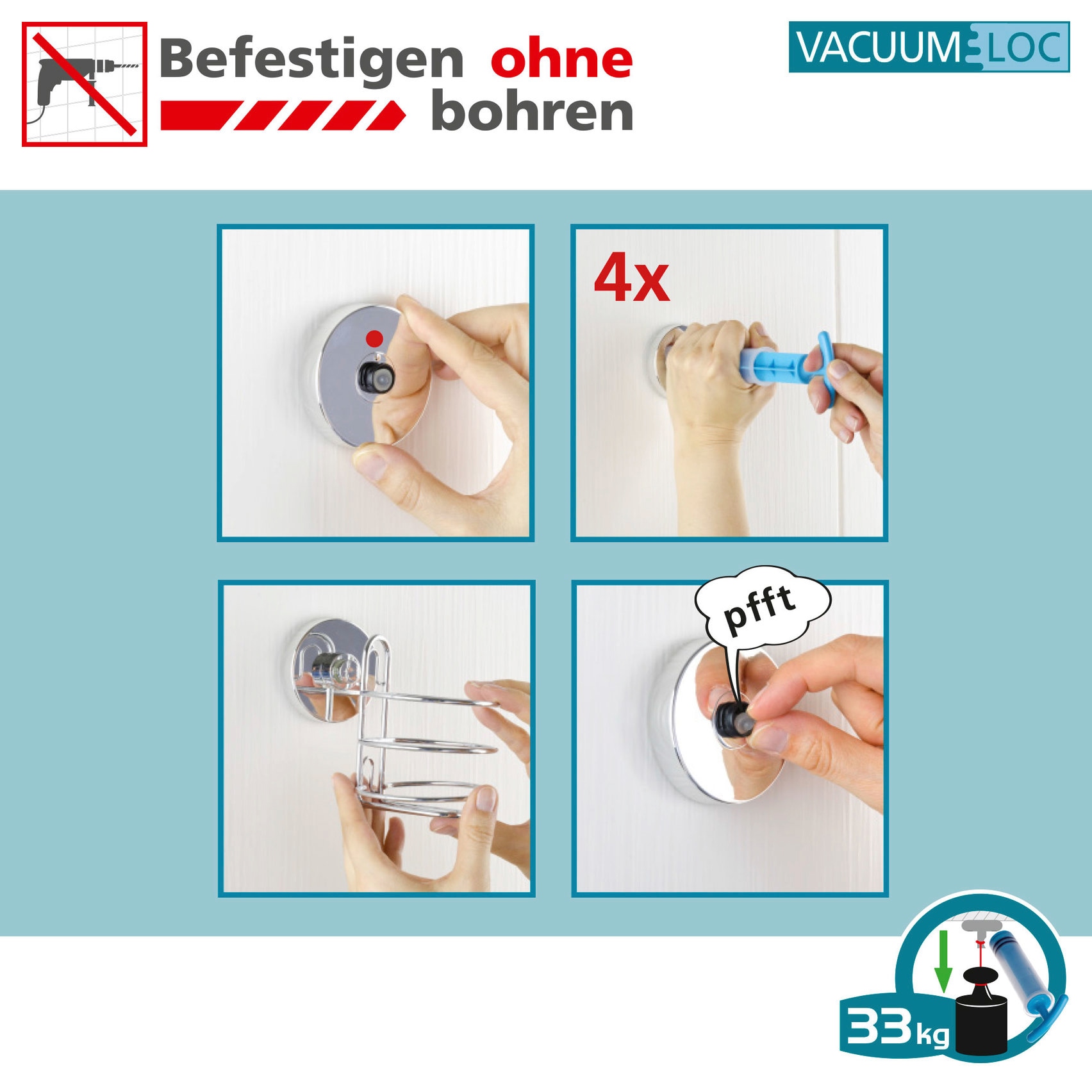 WENKO Badaccessoire-Set »Vacuum-Loc Quadro«, (Set, 2 tlg.), WC-Garnitur,Toilettenpapierhalter