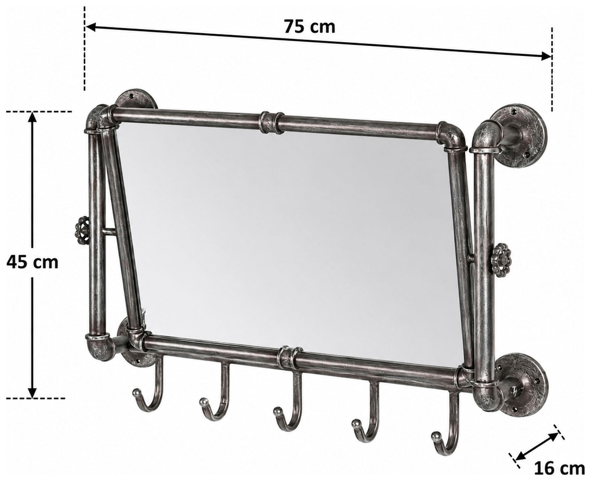 HAKU Garderobenhaken »Flurgarderobe, Garderobe, Garderobenhaken, Garderobenleiste,« rechteckig - aus Metall Anthrazit - B/T/H 75/16/45 cm