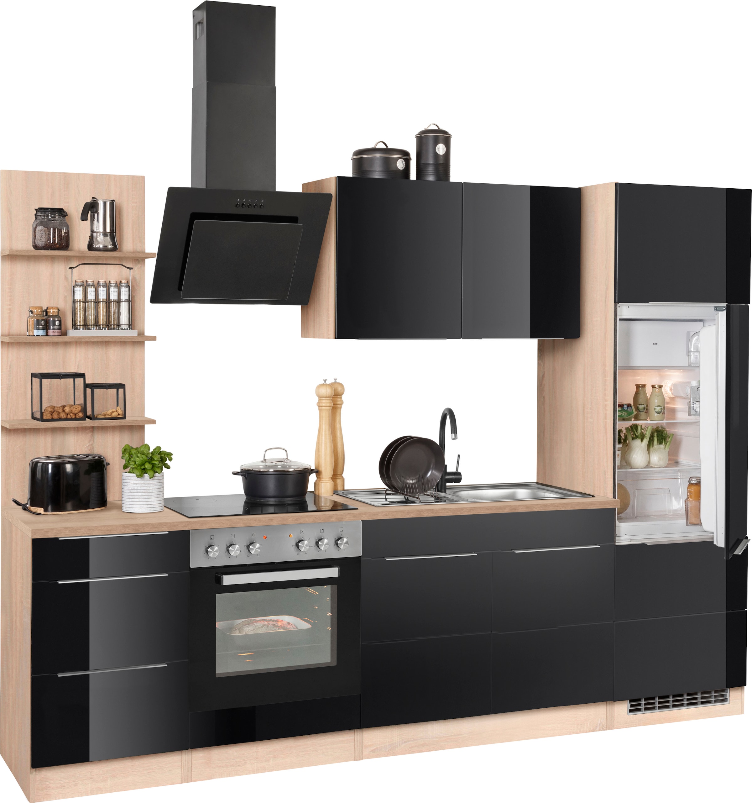 KOCHSTATION Küchenzeile »KS-Brindisi«, Breite 270 cm, wahlweise mit E-Geräten, mit MDF-Fronten und Regal