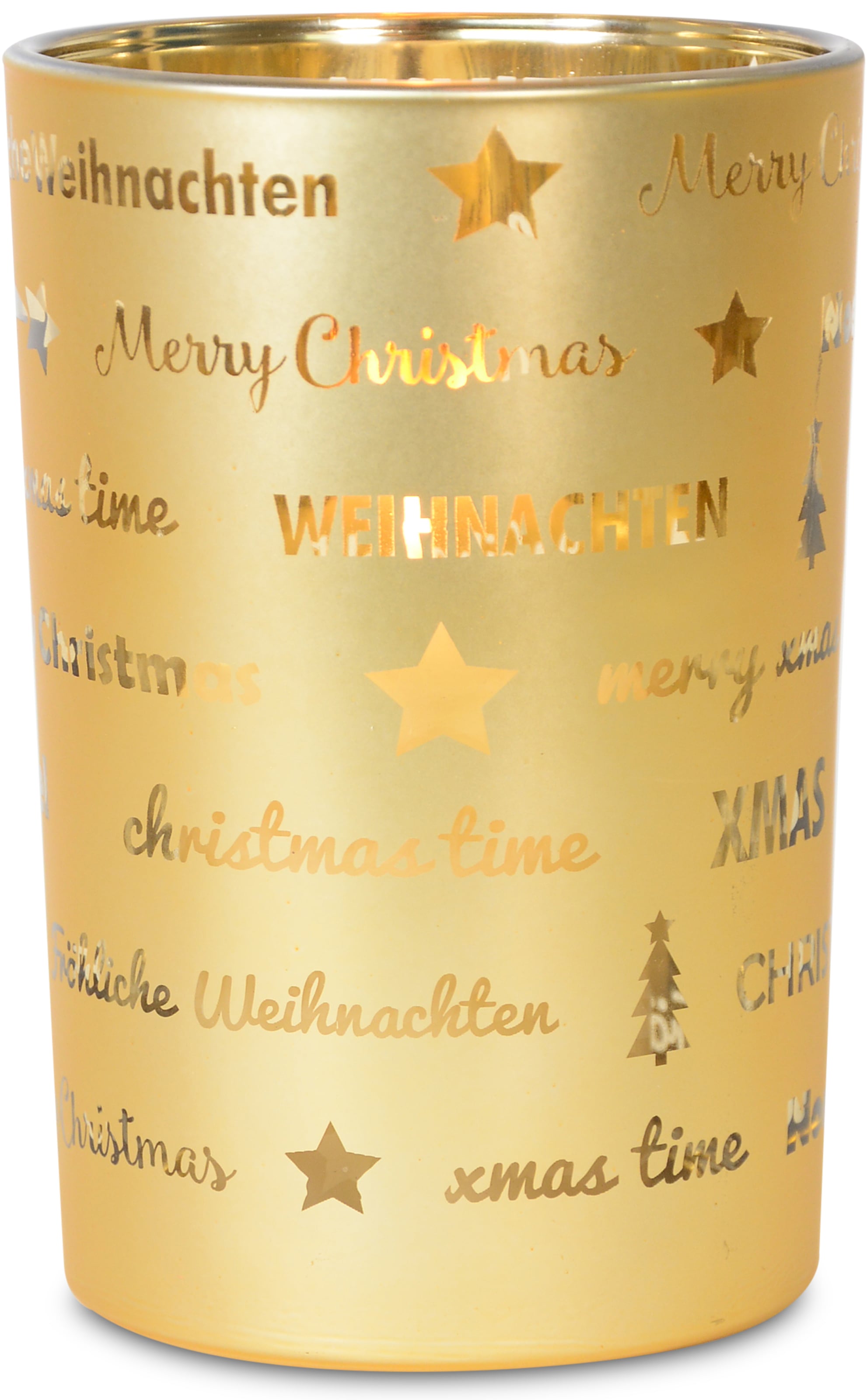 Schriftzug. Windlicht RIFFELMACHER mit Teelichthalter & WEINBERGER Weihnachtsdeko«, Höhe 18 Weihnachten, aus cm, »Fröhliche bei Glas, besonderem online