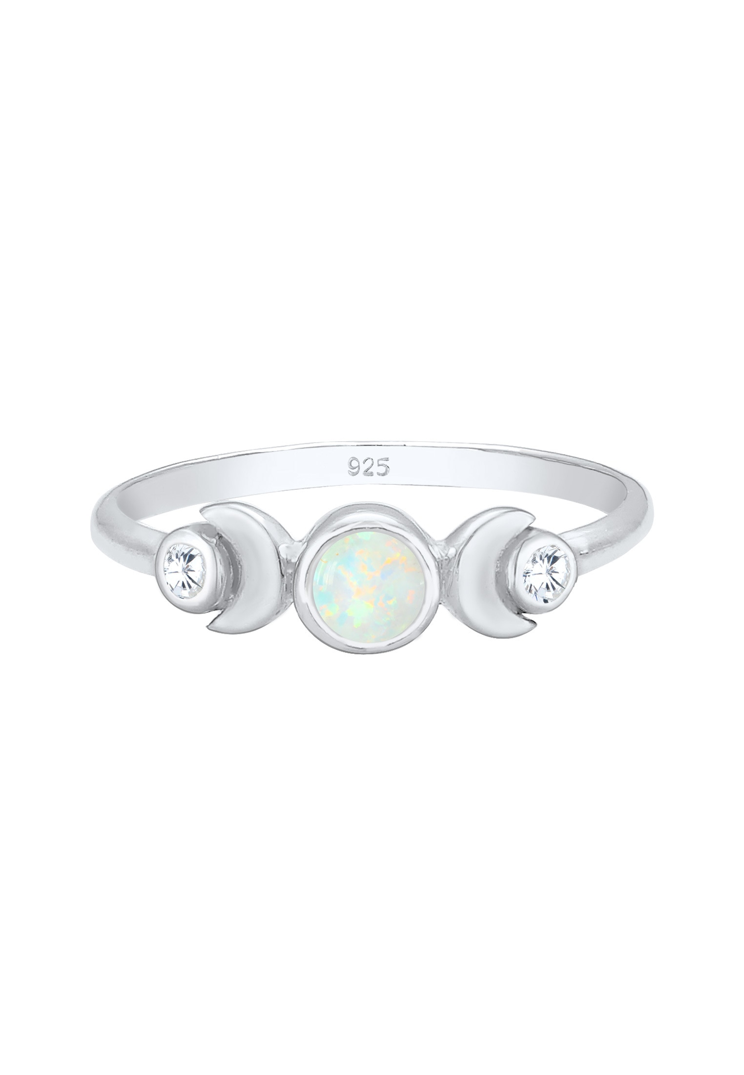 Elli Fingerring »Halbmond Zirkonia Synthetischer Opal 925 Sterling Silber«