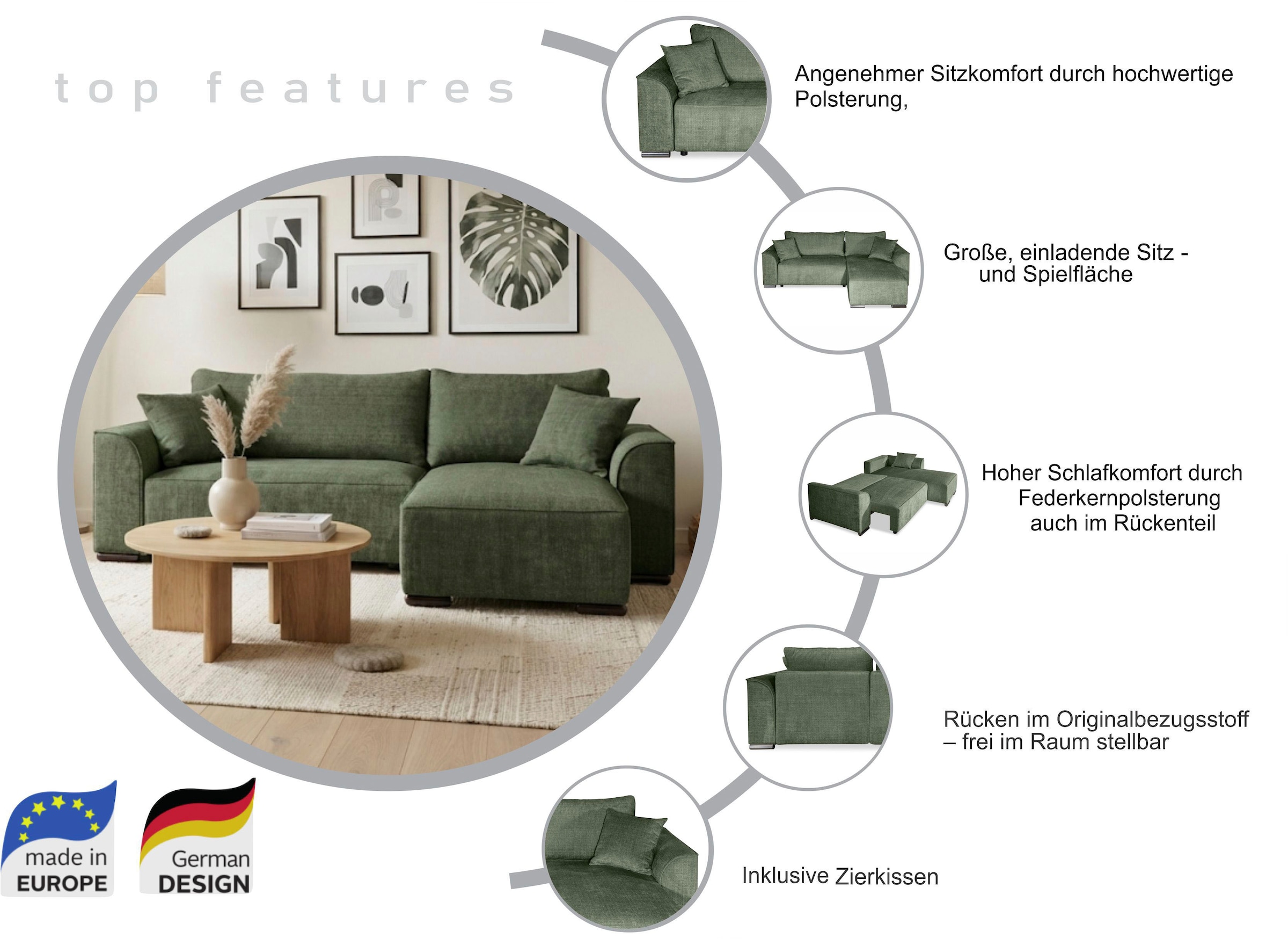 COLLECTION AB Ecksofa »Sara L-Form, B: 236 cm, Schlaffunktion, Bettkasten, optional Topper« Bonnellfederkern, Liegefl. 116x190 cm, Couch als Schlafsofa
