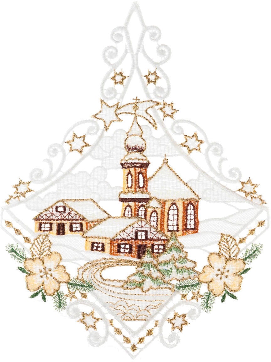 W. Reuter & Sohn - Plauener Spitze Fensterbild "Kirche" Made in Germany günstig online kaufen