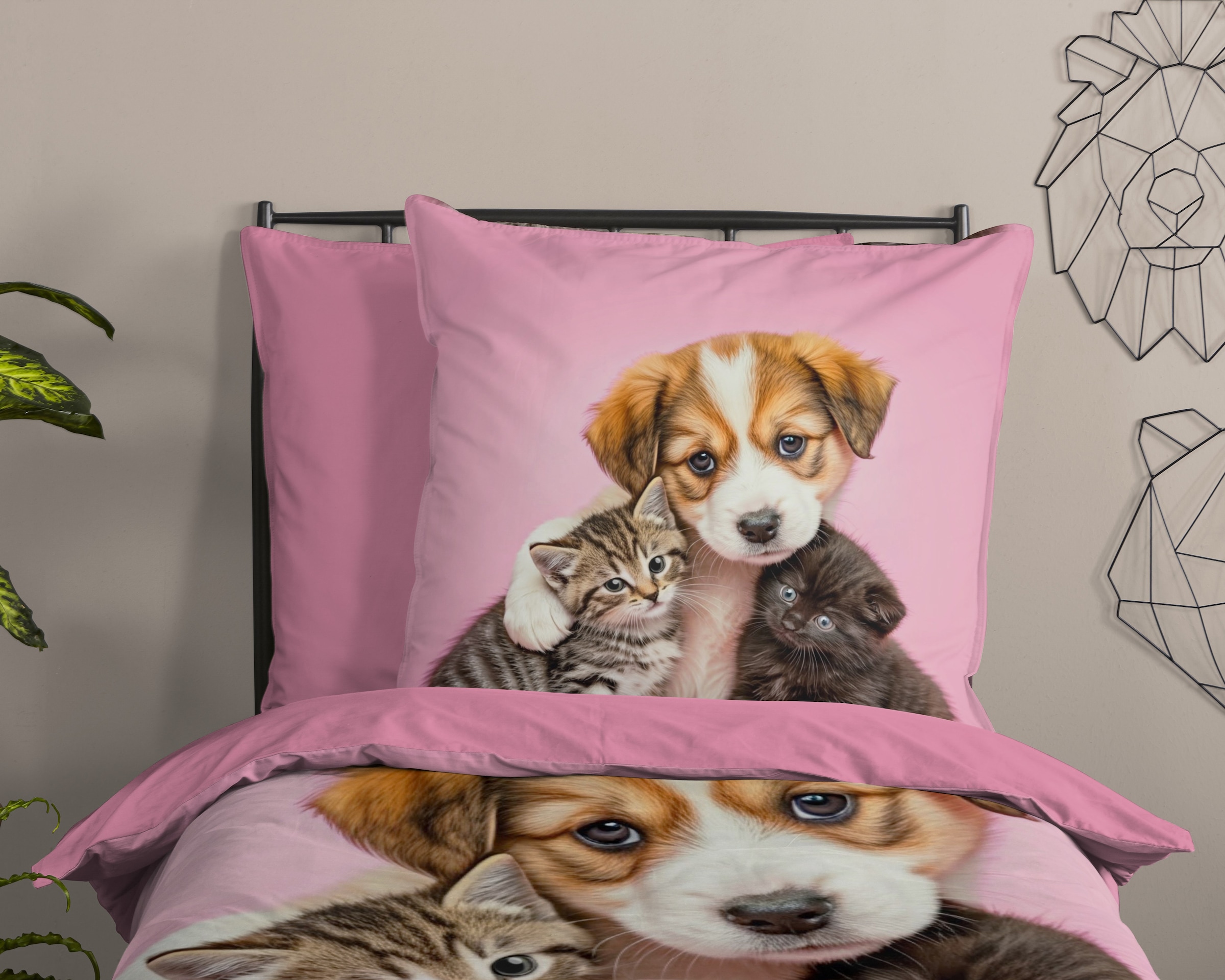 PURE luxury collection Kinderbettwäsche »Amis« 2 Stk. tlg. Mikrofaser, 135x200, 2 Teilig, Wendeoptik, Mädchen, Hund, Katze